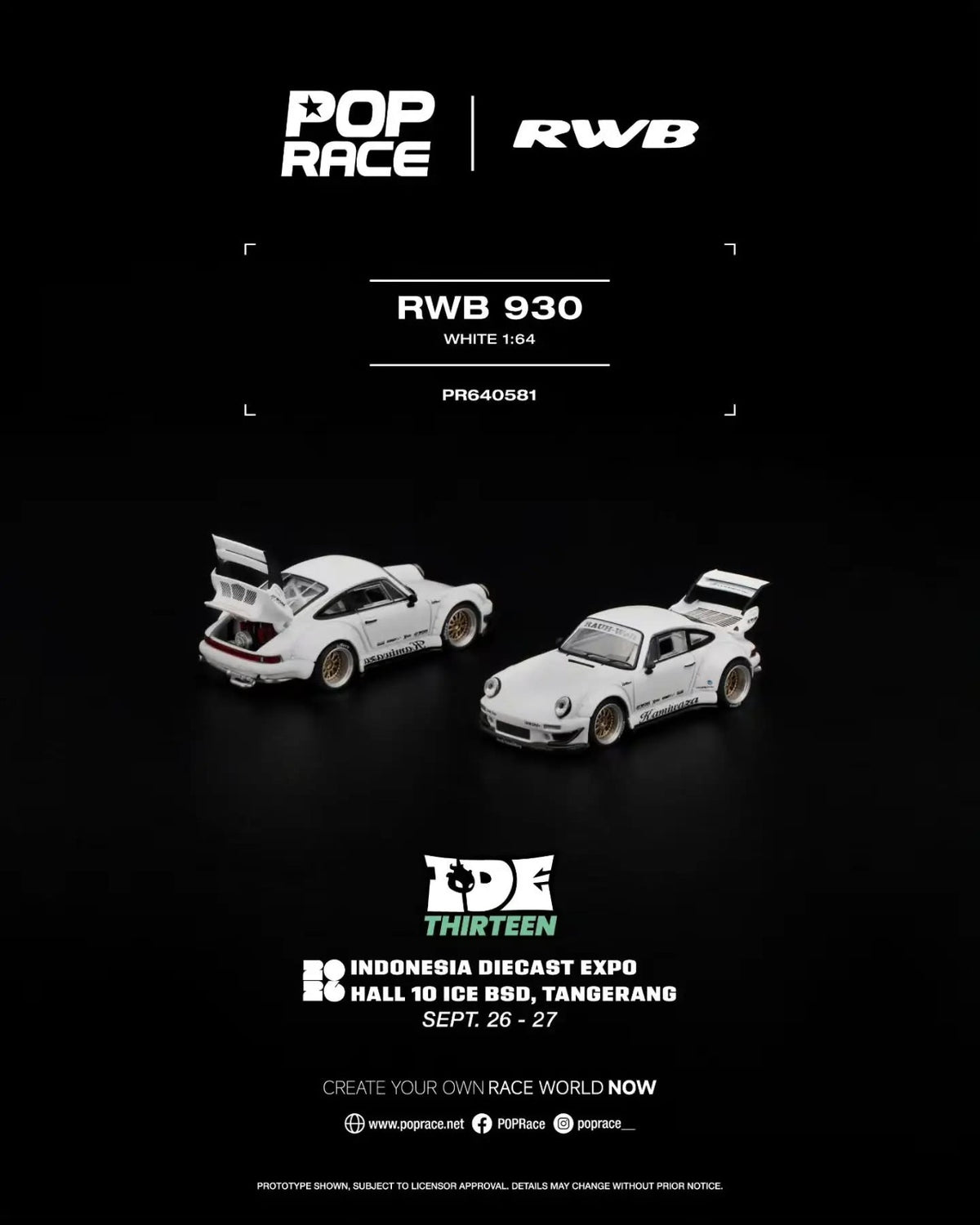 Pop Race 1/64 RWB Porsche 930 “Kamiwaza” White PR640581 Diecast Scale Model