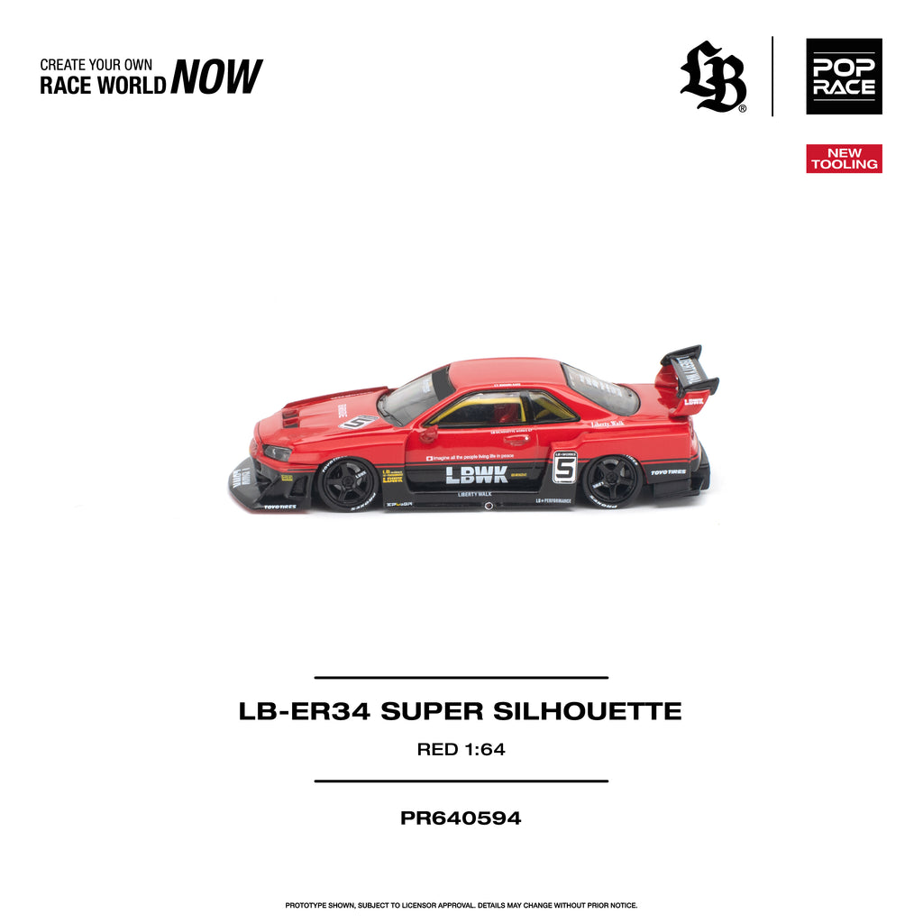 [PRE ORDER] Pop Race 1/64 LB-ER34 Super Silhouette Red PR640594 Diecast Scale Model