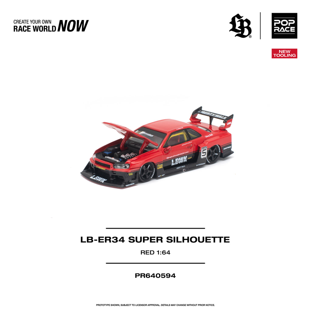 [PRE ORDER] Pop Race 1/64 LB-ER34 Super Silhouette Red PR640594 Diecast Scale Model