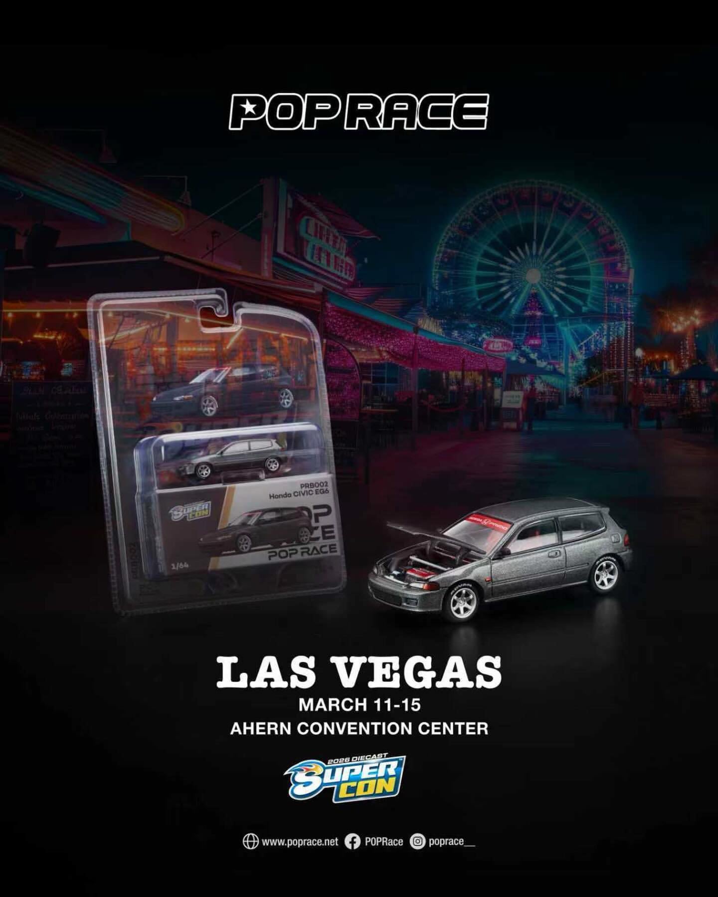 Pop Race 1/64 Honda CIVIC EG6 Las Vegas Supercon PRB002 Diecast Scale Model