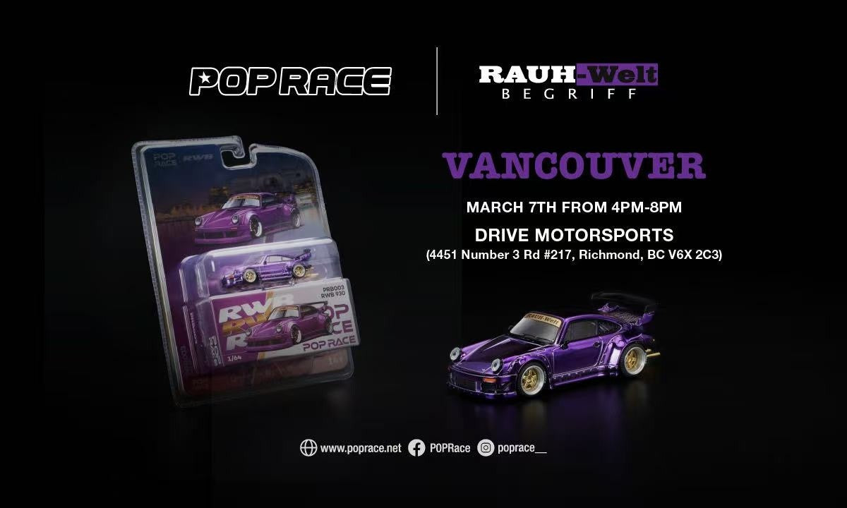 Pop Race 1/64 RWB 930 Vancouver Purple Chrome PRB003 Diecast Scale Model