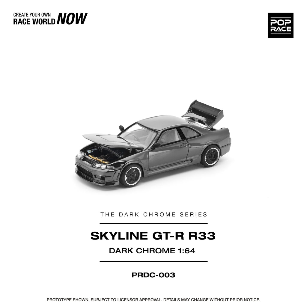 Pop Race 1/64 Skyline GT-R R22 Dark Chrome PRDC003 Diecast Scale Model