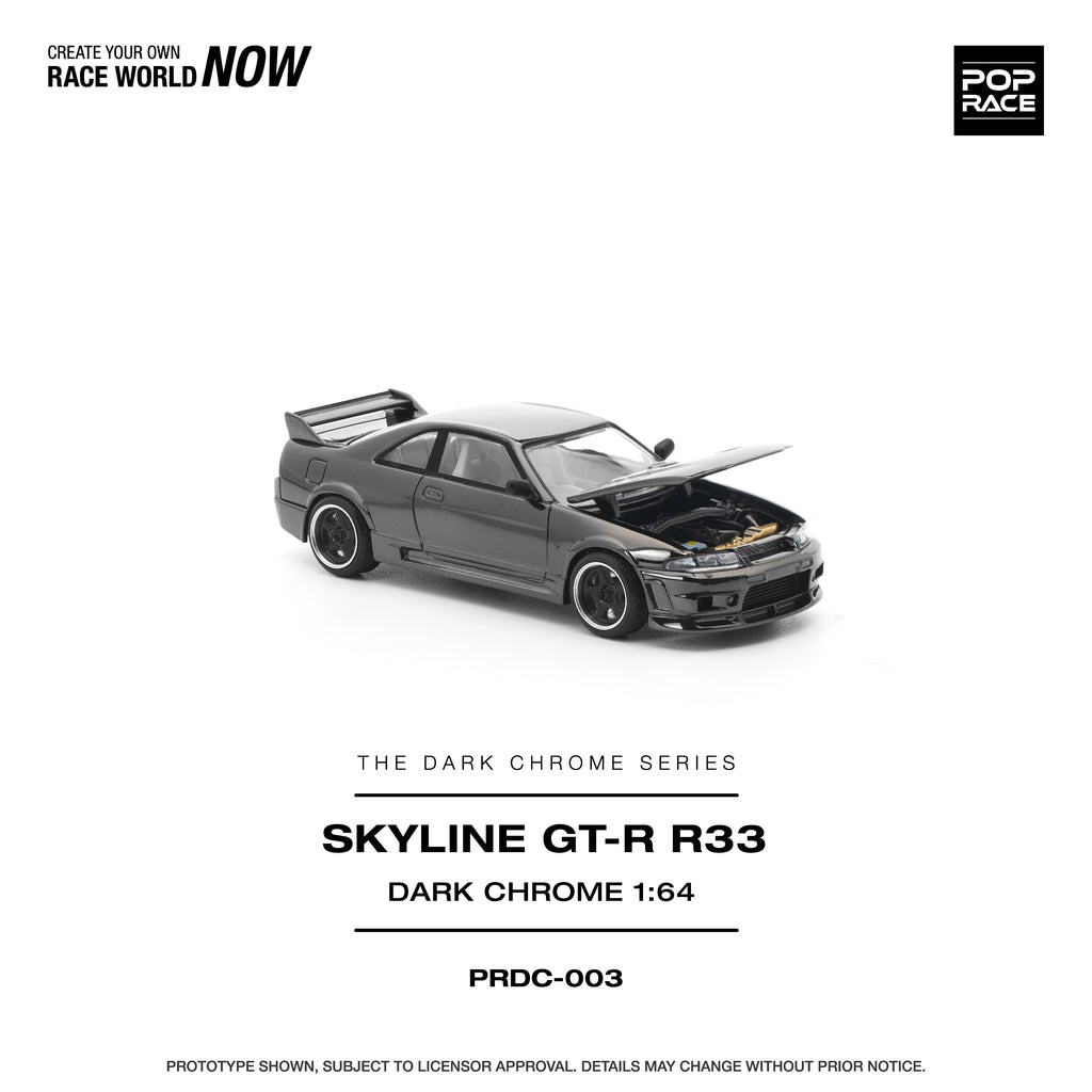 Pop Race 1/64 Skyline GT-R R22 Dark Chrome PRDC003 Diecast Scale Model