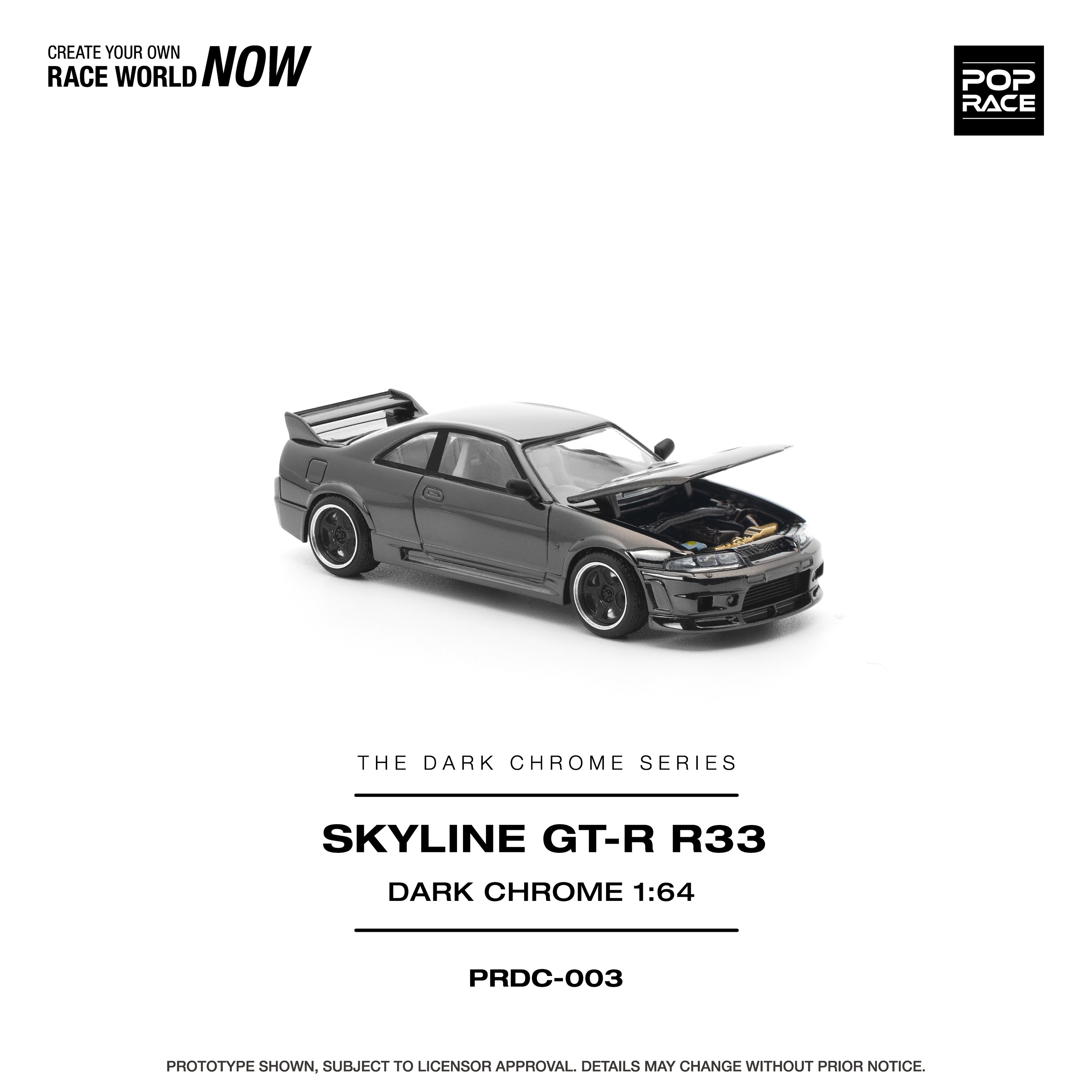 Pop Race 1/64 Skyline GT-R R22 Dark Chrome PRDC003 Diecast Scale Model