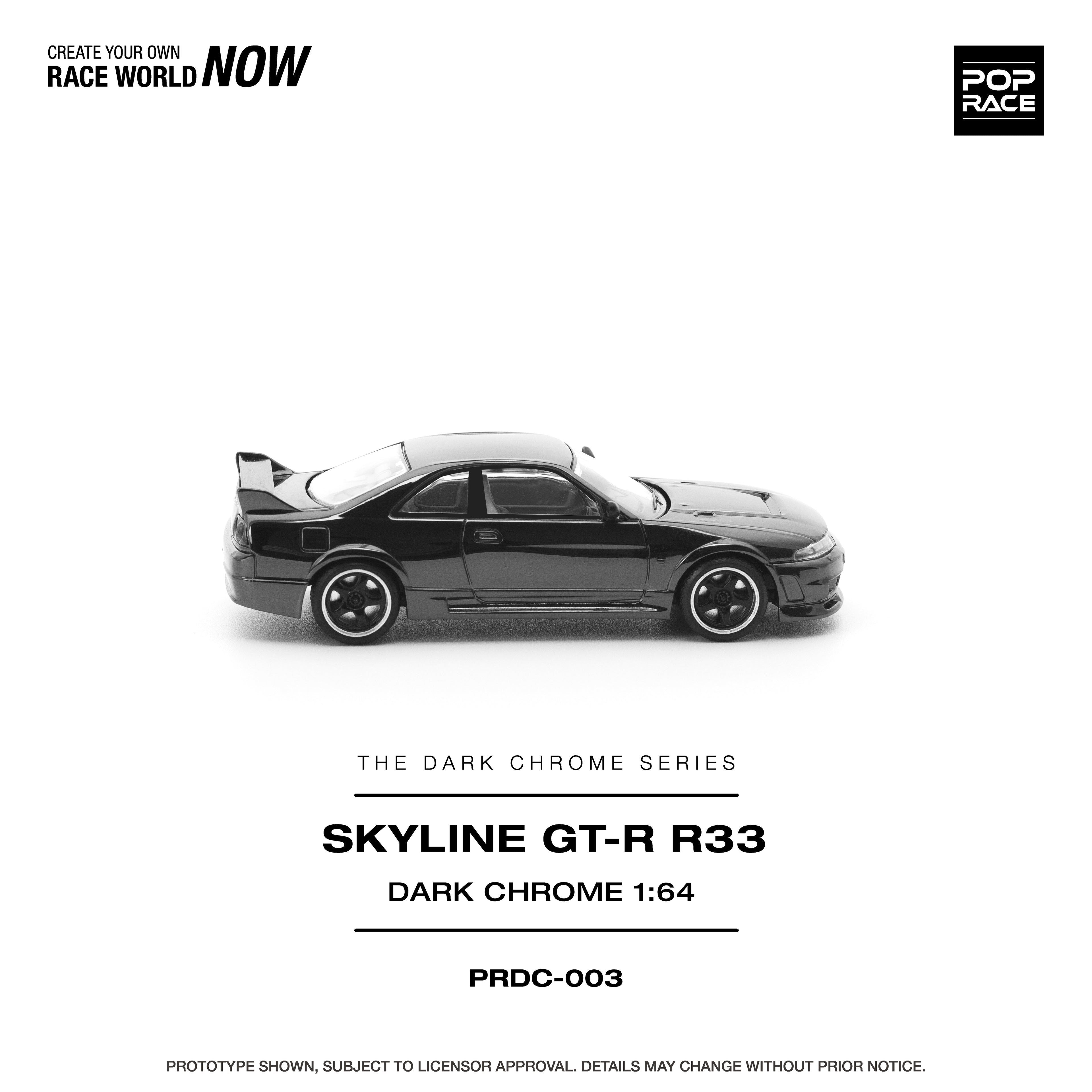 Pop Race 1/64 Skyline GT-R R22 Dark Chrome PRDC003 Diecast Scale Model