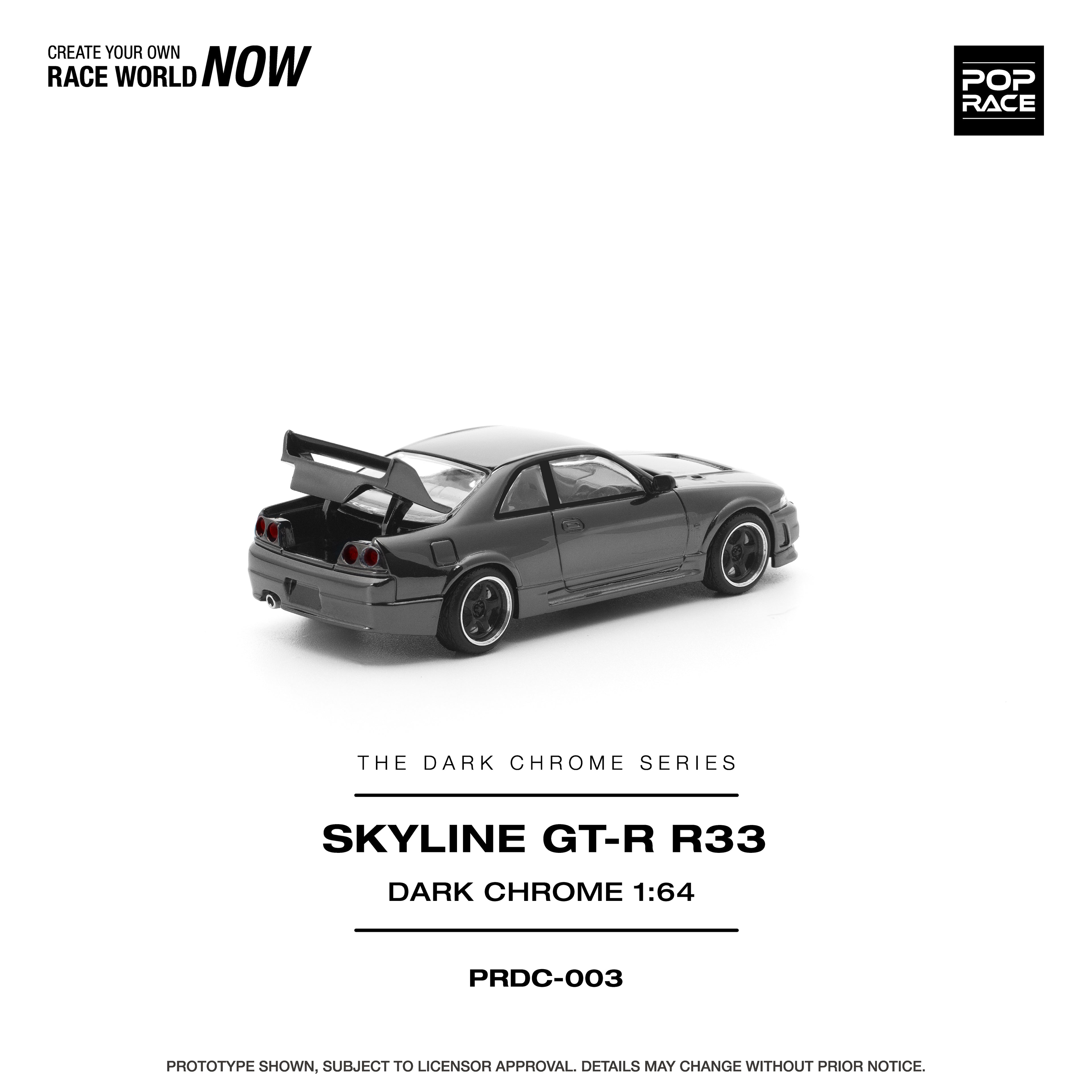 Pop Race 1/64 Skyline GT-R R22 Dark Chrome PRDC003 Diecast Scale Model