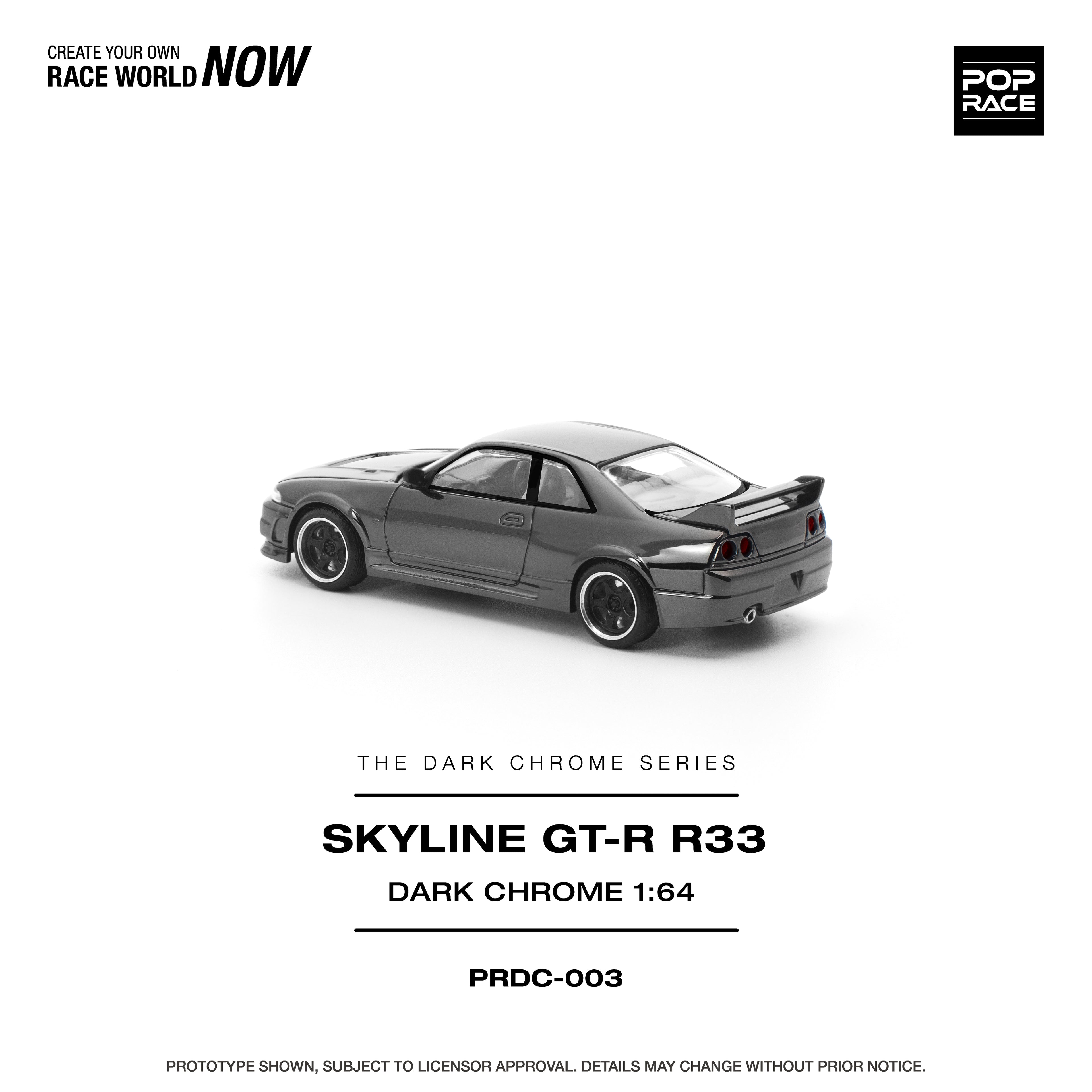 Pop Race 1/64 Skyline GT-R R22 Dark Chrome PRDC003 Diecast Scale Model