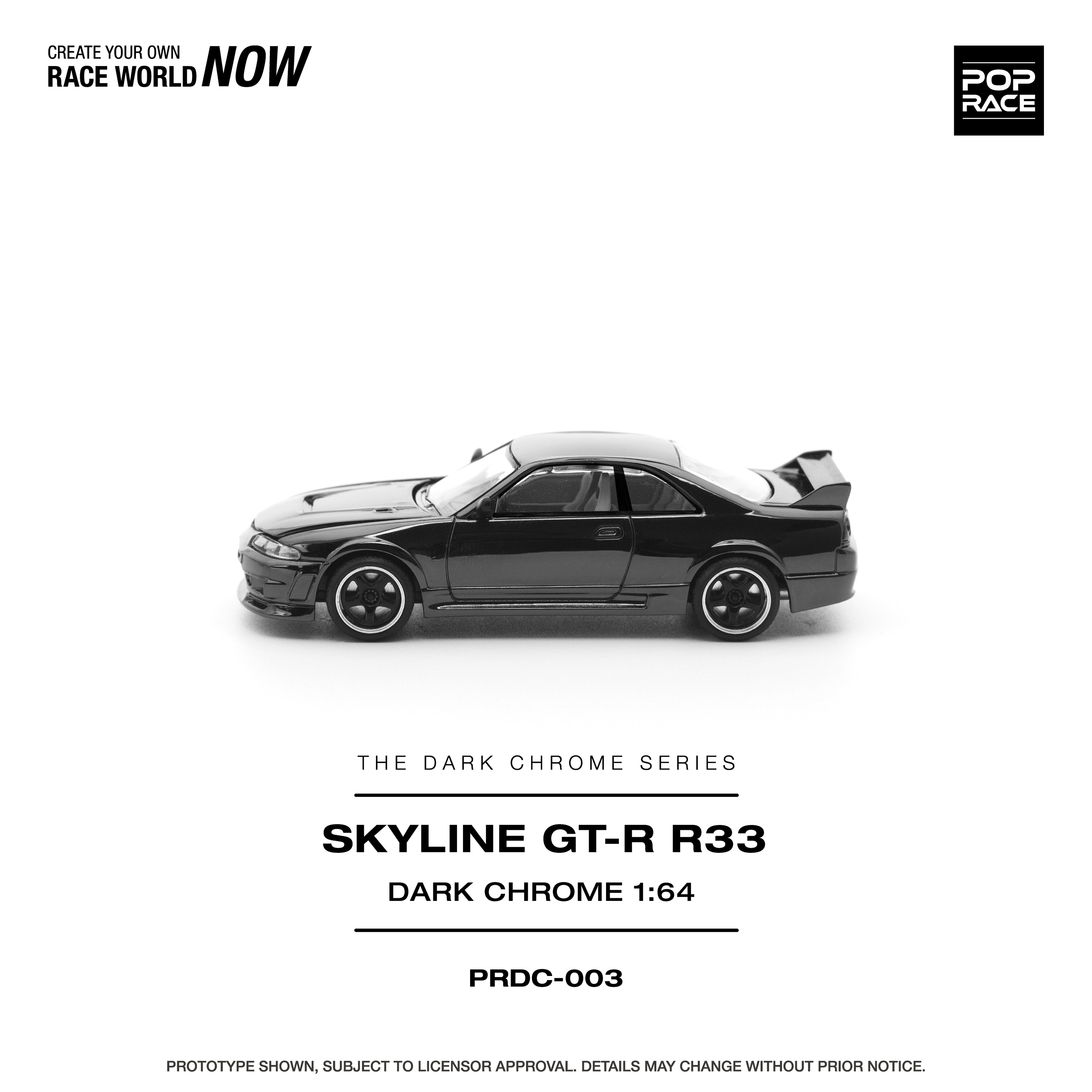 Pop Race 1/64 Skyline GT-R R22 Dark Chrome PRDC003 Diecast Scale Model