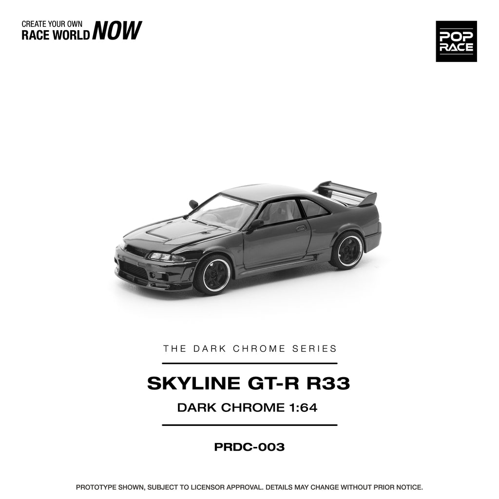 Pop Race 1/64 Skyline GT-R R22 Dark Chrome PRDC003 Diecast Scale Model