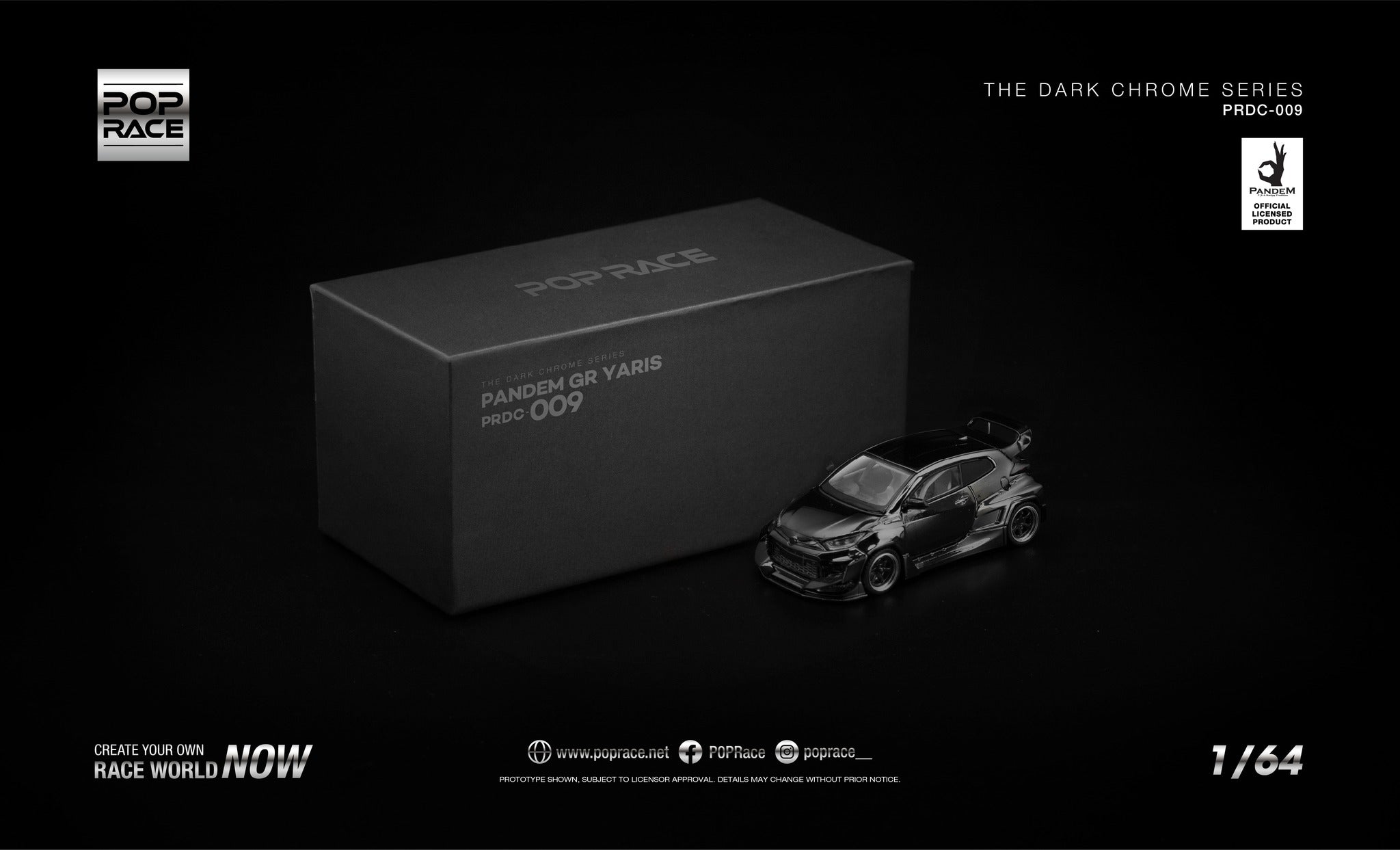 [PRE ORDER] Pop Race 1/64 PANDEM GR Yaris Dark Chrome PRDC009 Diecast Scale Model