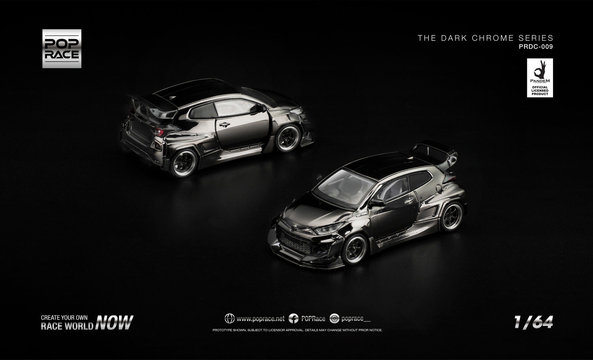 [PRE ORDER] Pop Race 1/64 PANDEM GR Yaris Dark Chrome PRDC009 Diecast Scale Model
