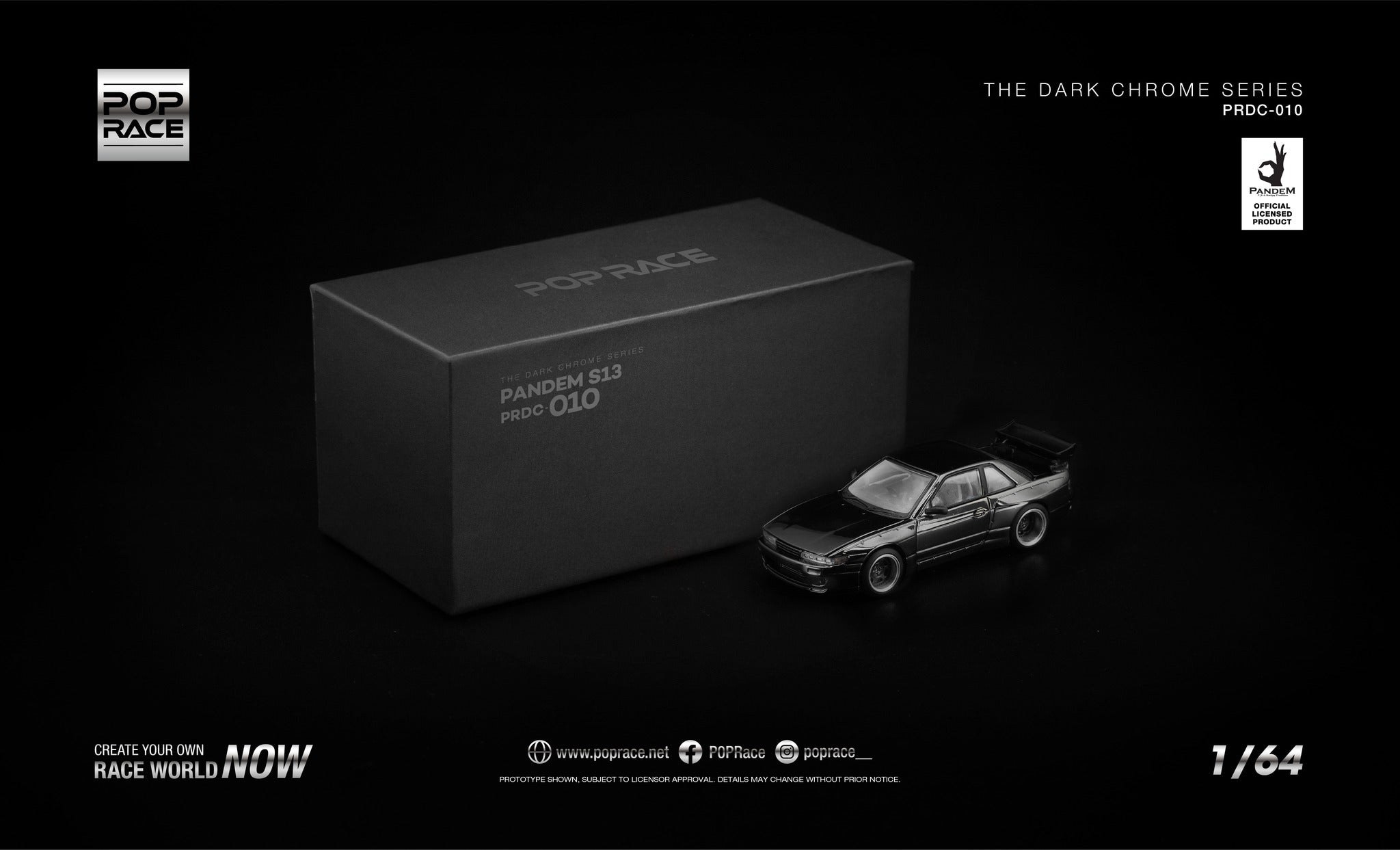 [PRE ORDER] Pop Race 1/64 PANDEM S13 Dark Chrome PRDC010 Diecast Scale Model