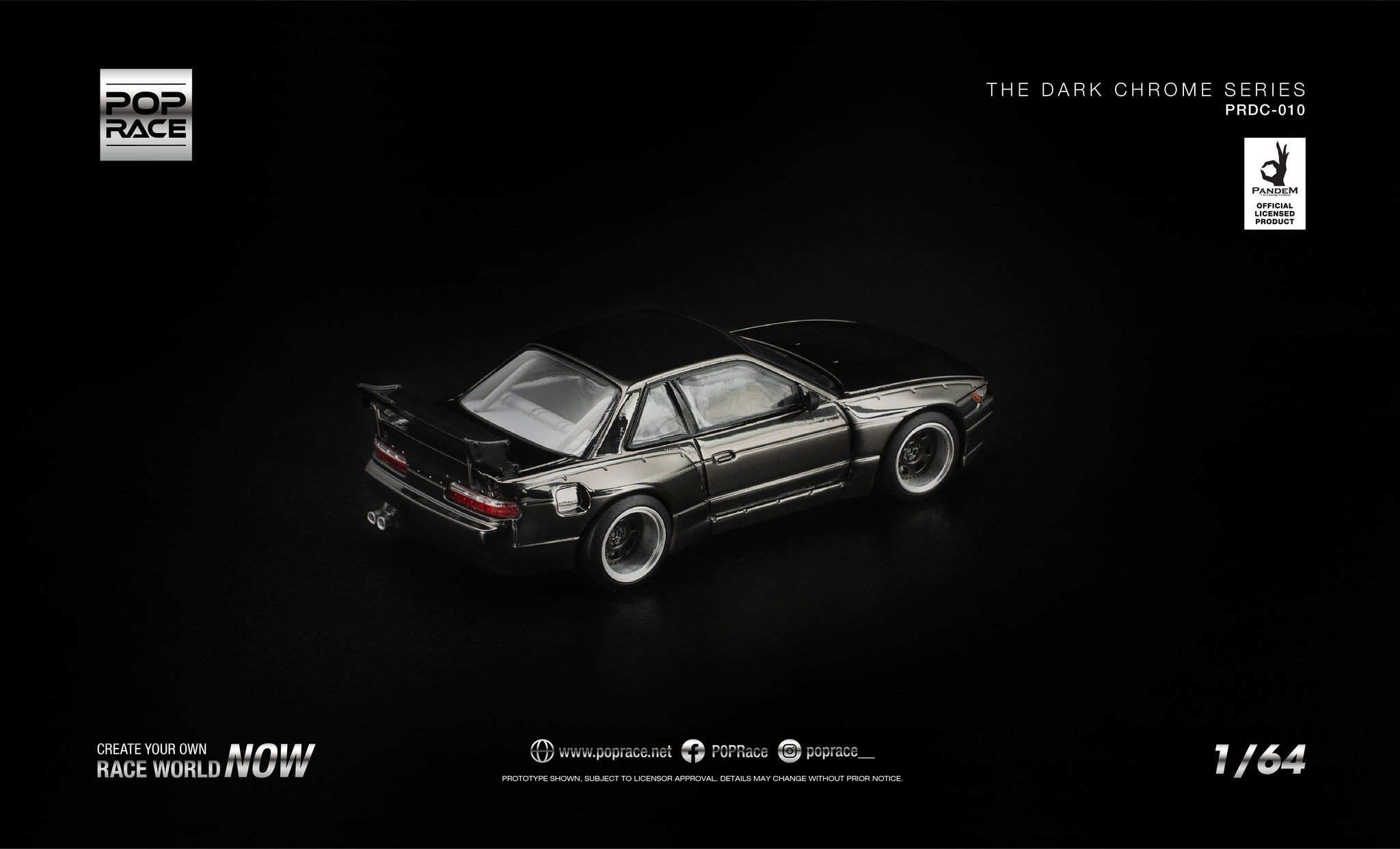 [PRE ORDER] Pop Race 1/64 PANDEM S13 Dark Chrome PRDC010 Diecast Scale Model