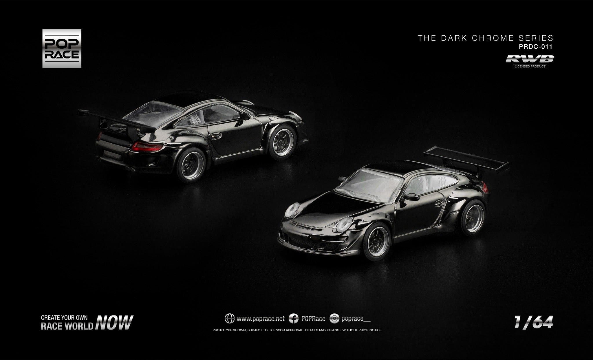 [PRE ORDER] Pop Race 1/64 RWB 997 Dark Chrome PRDC011 Diecast Scale Model