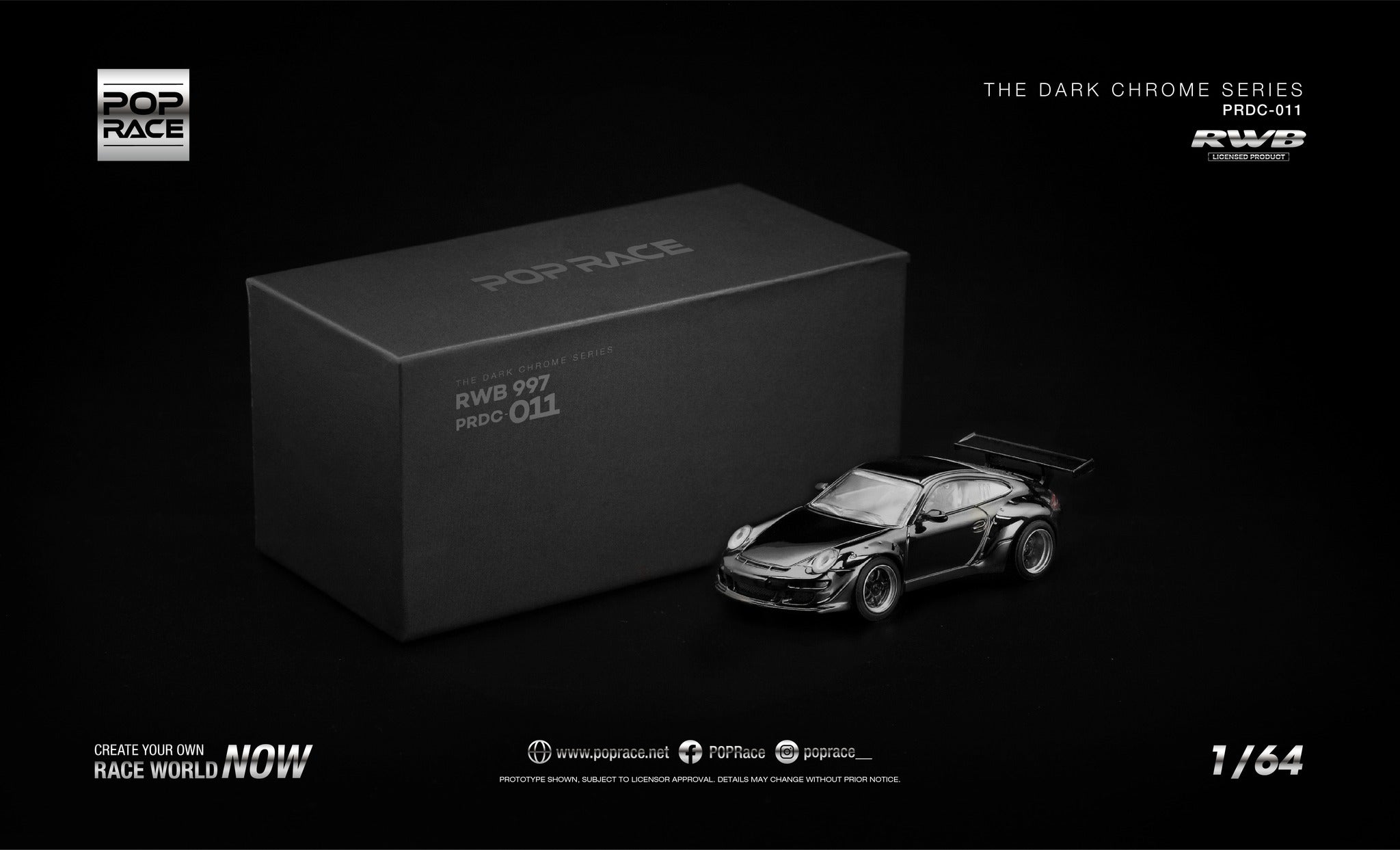 [PRE ORDER] Pop Race 1/64 RWB 997 Dark Chrome PRDC011 Diecast Scale Model