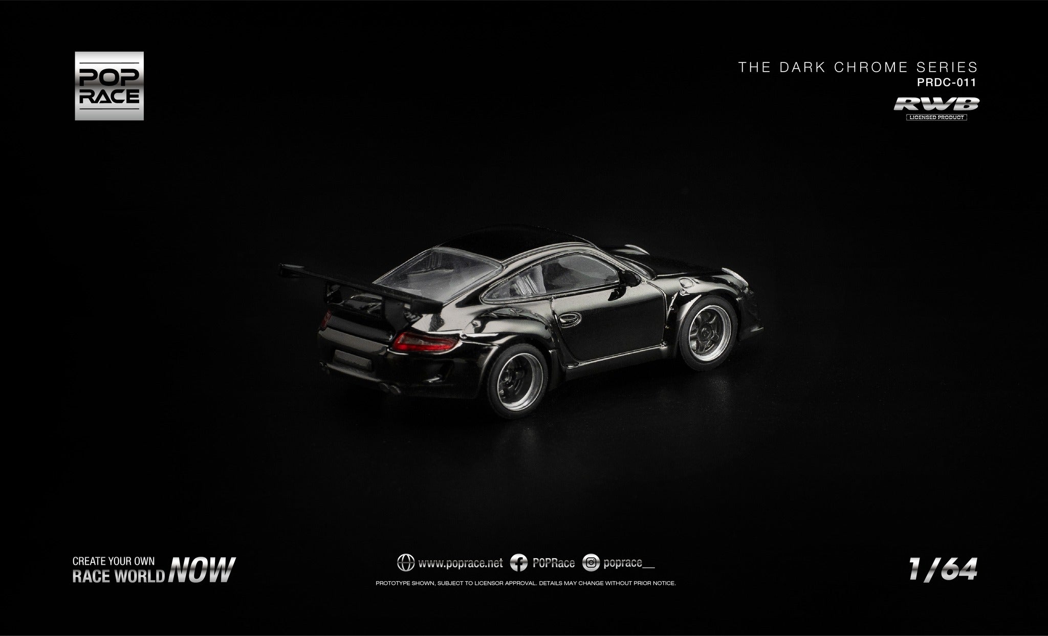 [PRE ORDER] Pop Race 1/64 RWB 997 Dark Chrome PRDC011 Diecast Scale Model