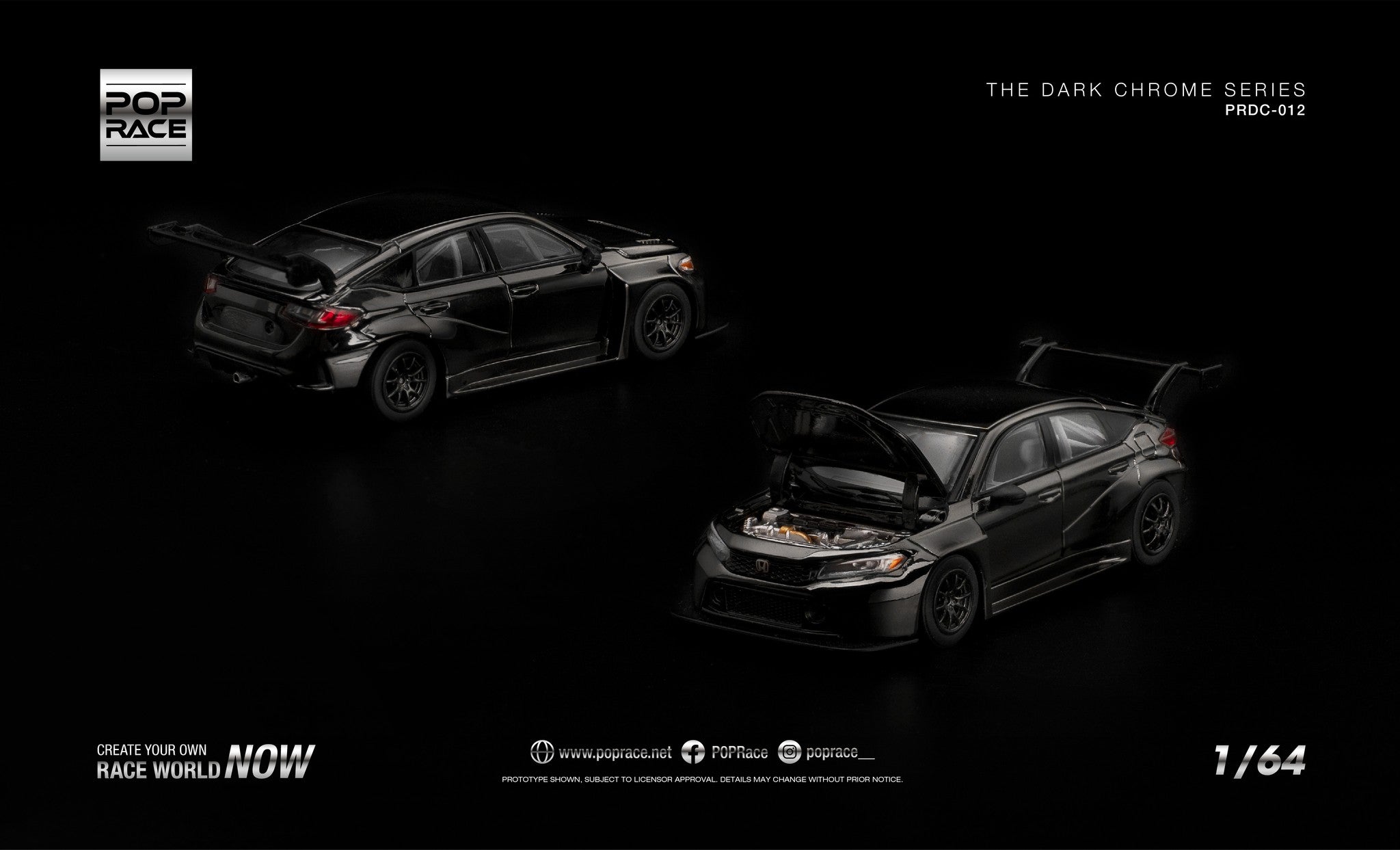 [PRE ORDER] Pop Race 1/64 Honda FL5 TCR Dark Chrome PRDC012 Diecast Scale Model