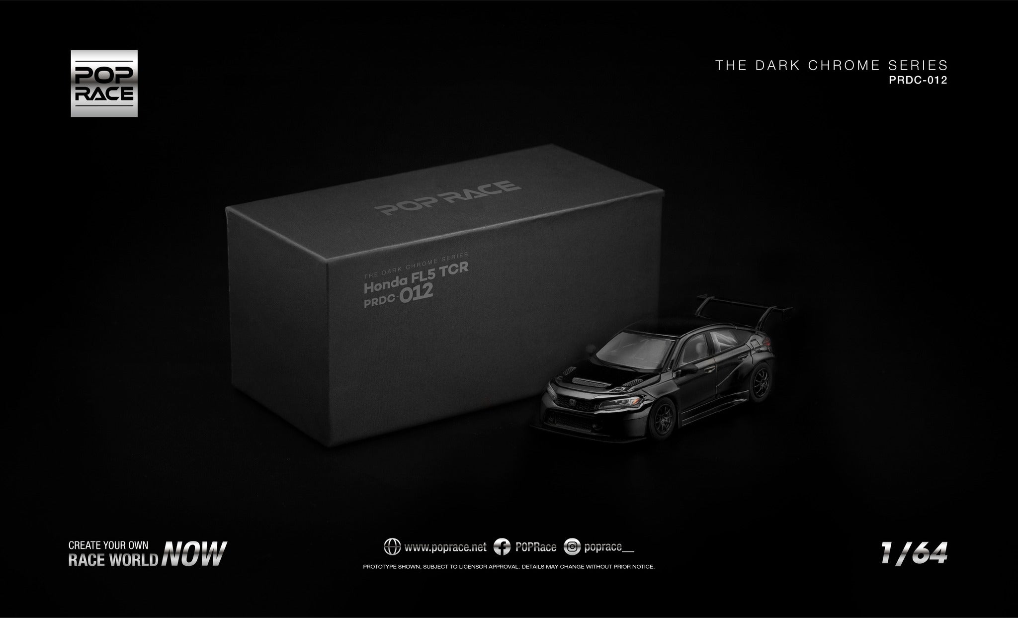 [PRE ORDER] Pop Race 1/64 Honda FL5 TCR Dark Chrome PRDC012 Diecast Scale Model