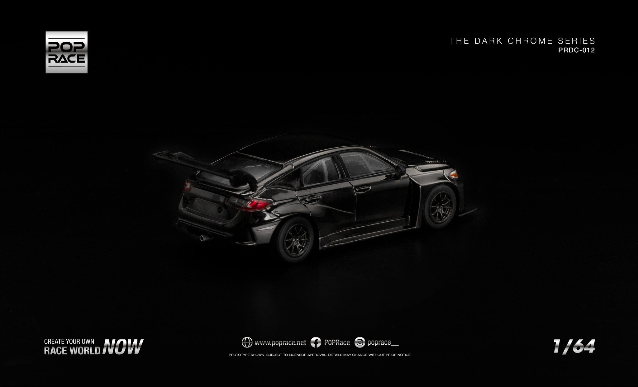[PRE ORDER] Pop Race 1/64 Honda FL5 TCR Dark Chrome PRDC012 Diecast Scale Model