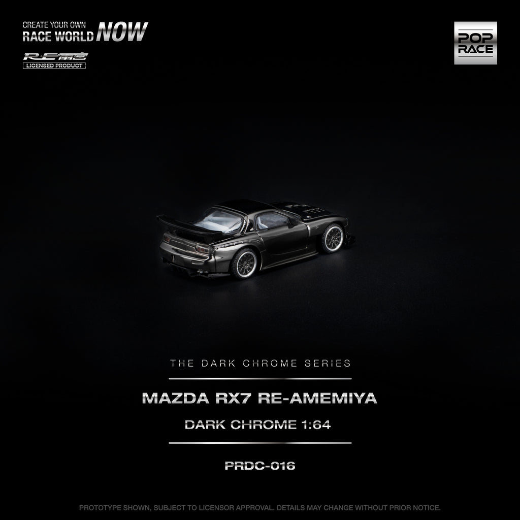[PRE ORDER] Pop Race 1/64 Mazda RX-7 RE-Amemmiya Dark Chrome PRDC016 Diecast Scale Model
