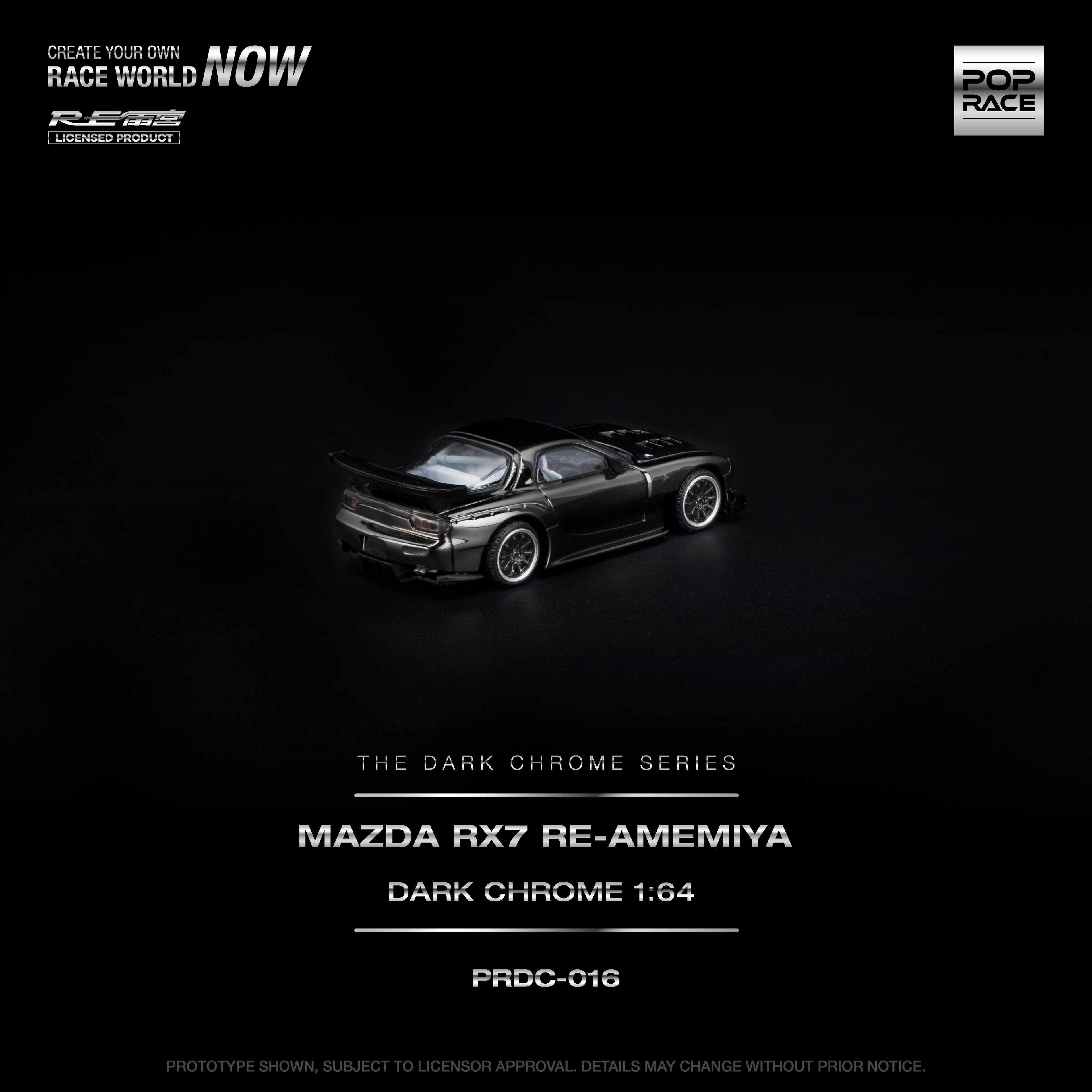 [PRE ORDER] Pop Race 1/64 Mazda RX-7 RE-Amemmiya Dark Chrome PRDC016 Diecast Scale Model