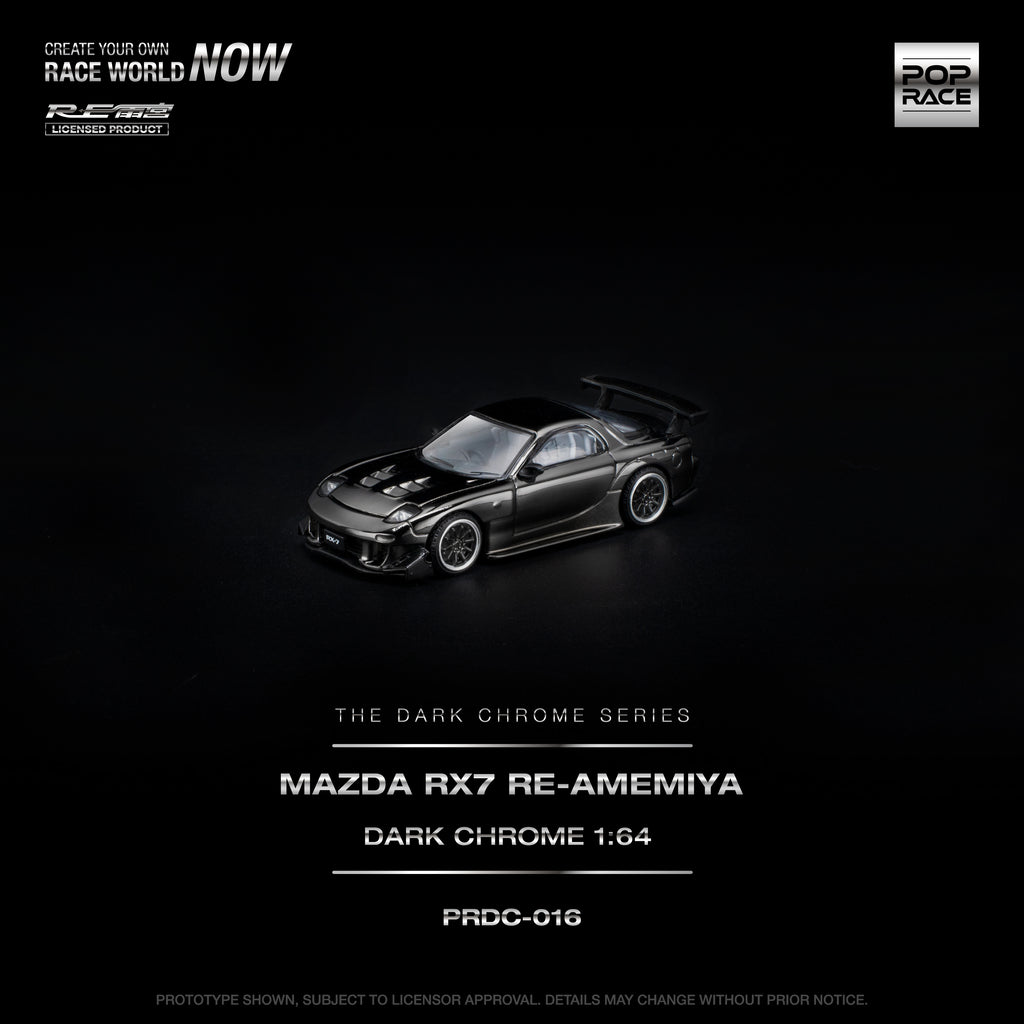 [PRE ORDER] Pop Race 1/64 Mazda RX-7 RE-Amemmiya Dark Chrome PRDC016 Diecast Scale Model