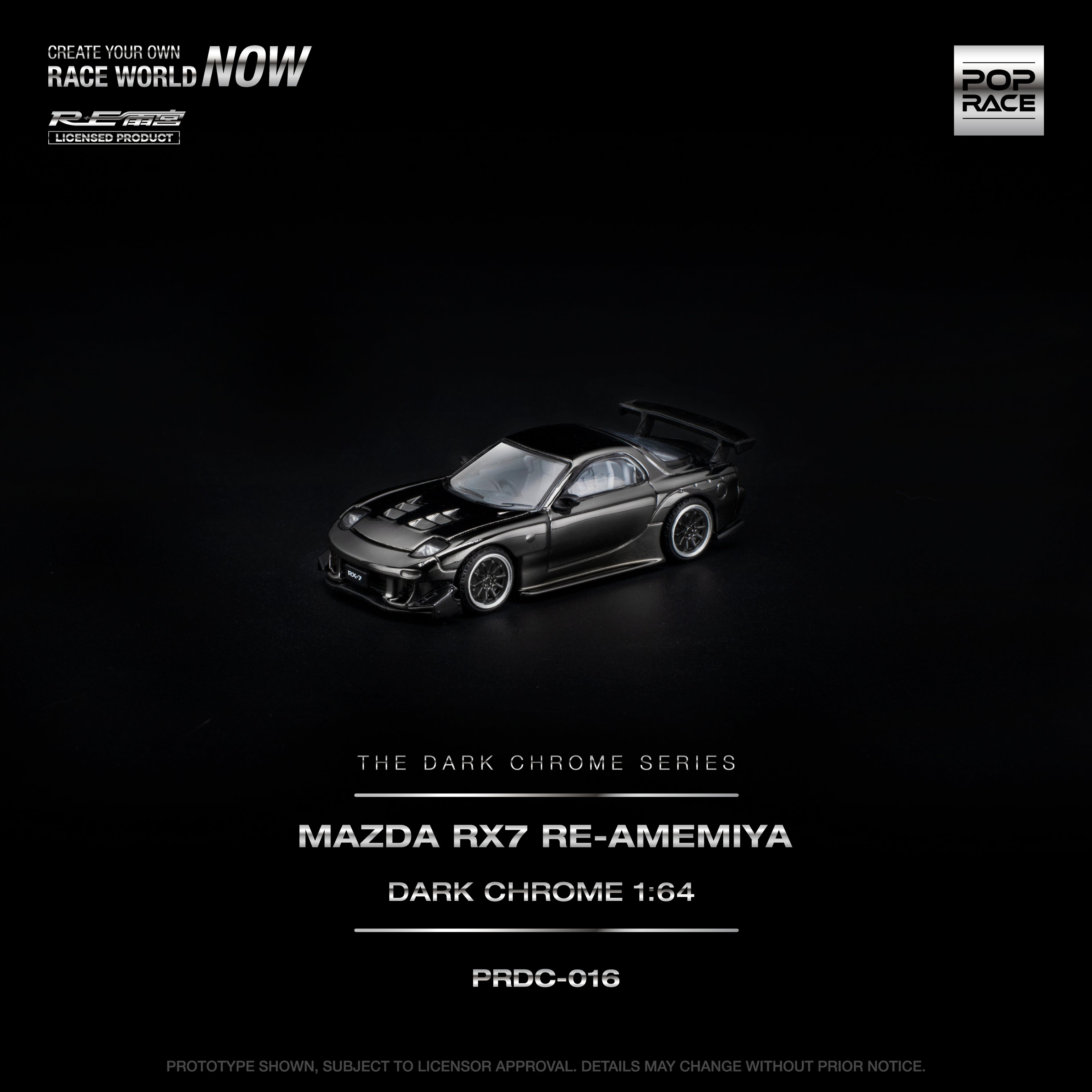 [PRE ORDER] Pop Race 1/64 Mazda RX-7 RE-Amemmiya Dark Chrome PRDC016 Diecast Scale Model