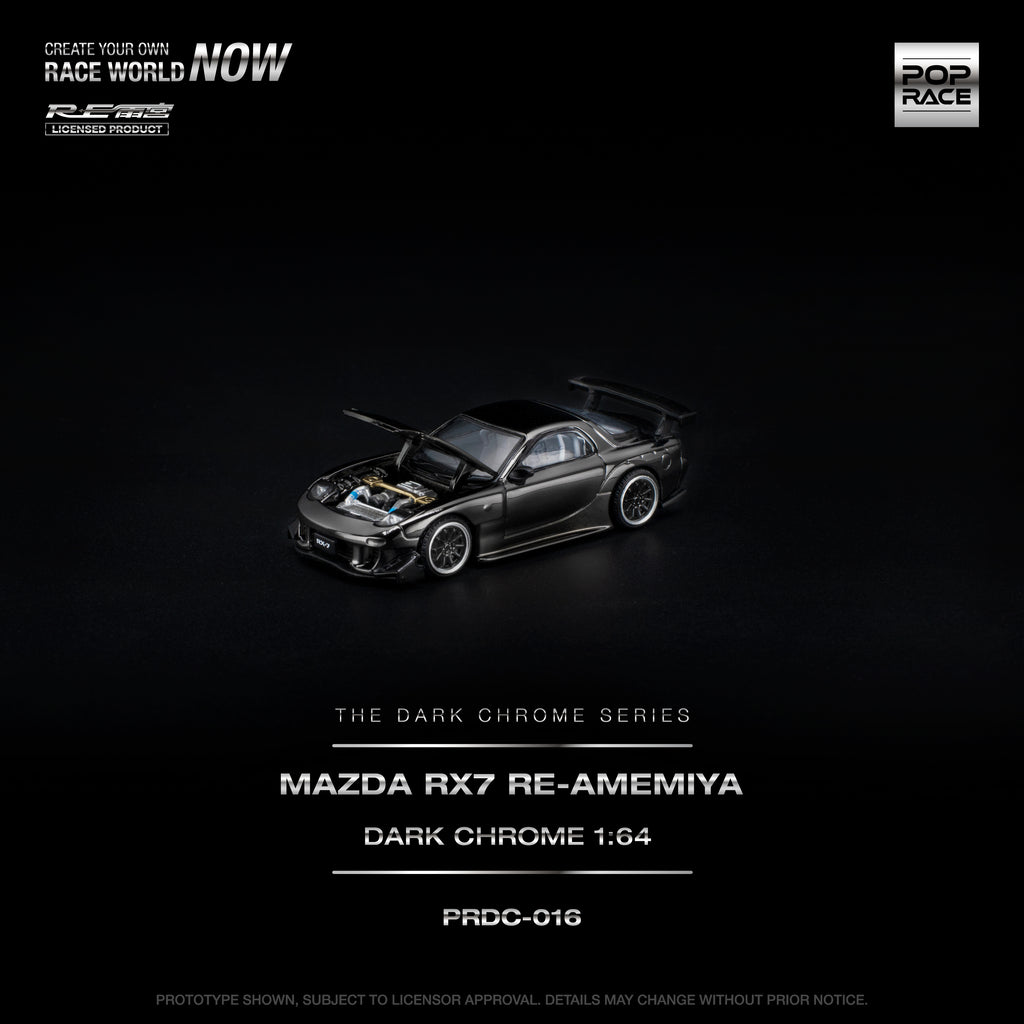 [PRE ORDER] Pop Race 1/64 Mazda RX-7 RE-Amemmiya Dark Chrome PRDC016 Diecast Scale Model