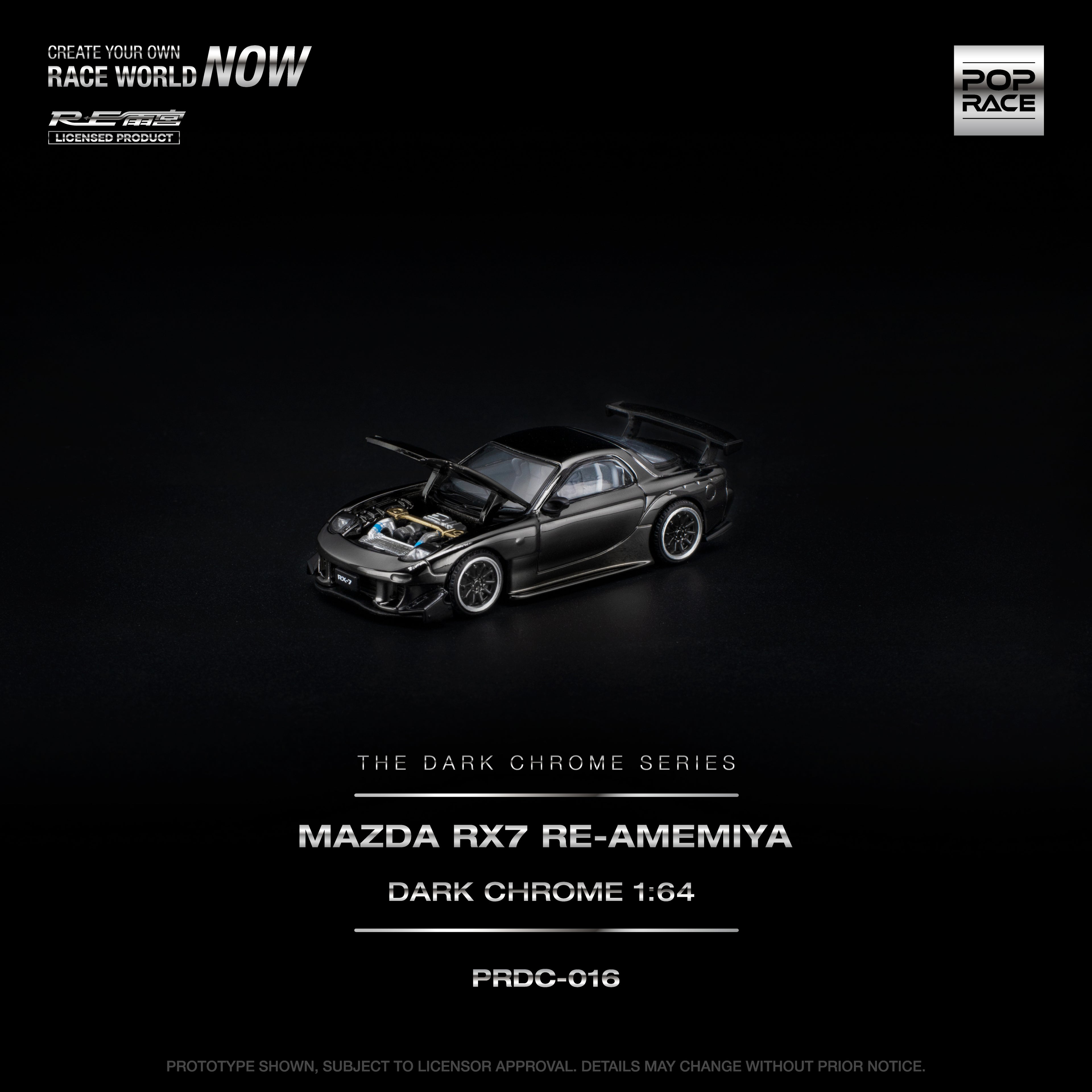 [PRE ORDER] Pop Race 1/64 Mazda RX-7 RE-Amemmiya Dark Chrome PRDC016 Diecast Scale Model