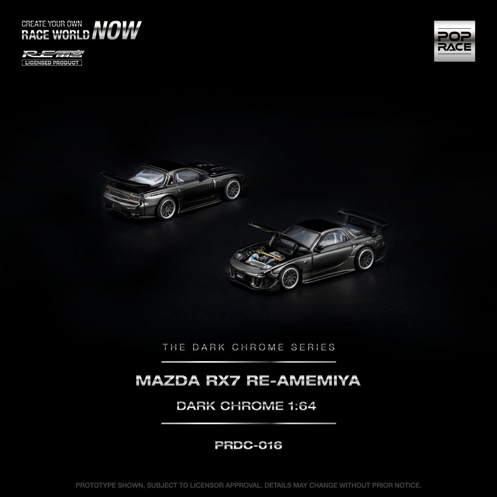 [PRE ORDER] Pop Race 1/64 Mazda RX-7 RE-Amemmiya Dark Chrome PRDC016 Diecast Scale Model
