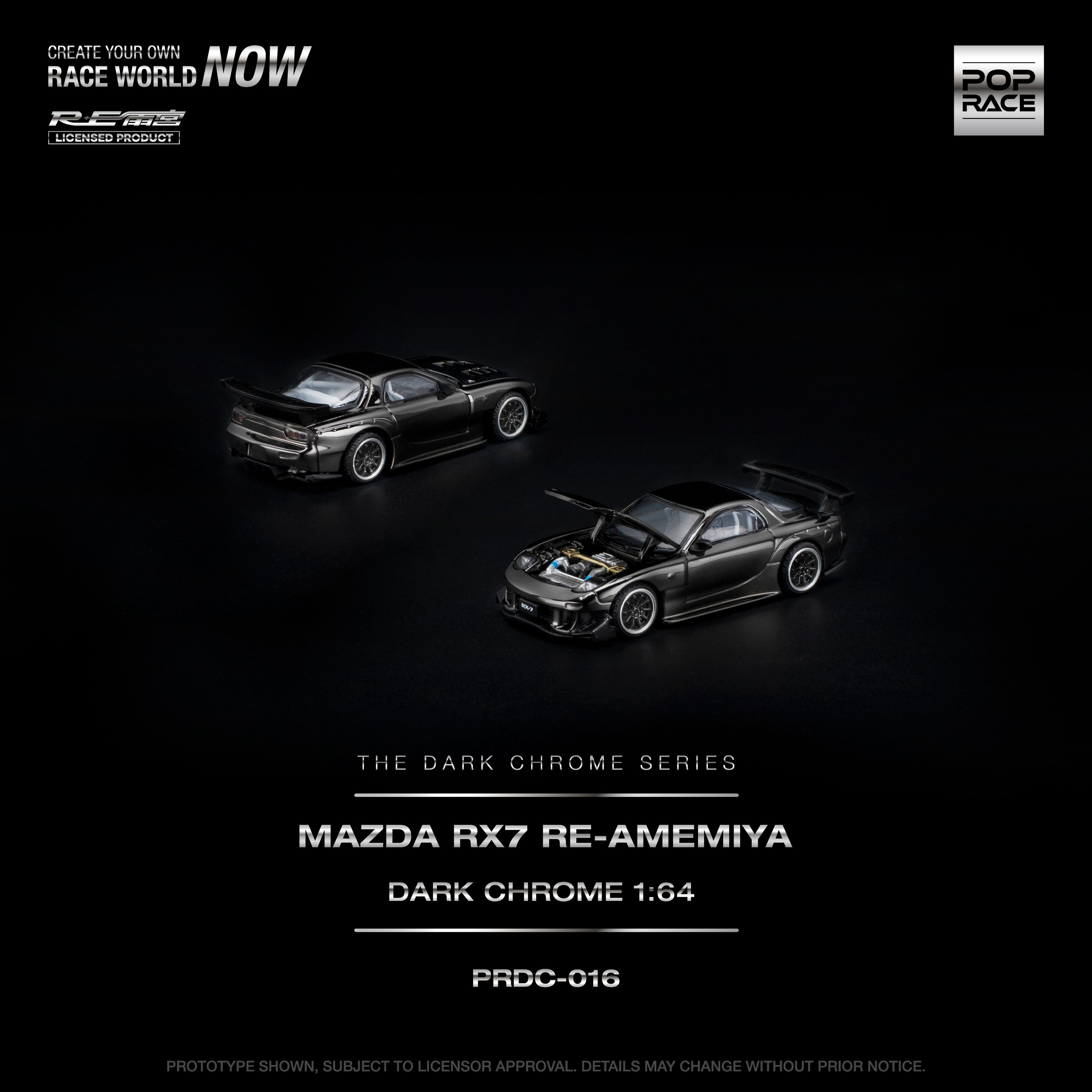 [PRE ORDER] Pop Race 1/64 Mazda RX-7 RE-Amemmiya Dark Chrome PRDC016 Diecast Scale Model