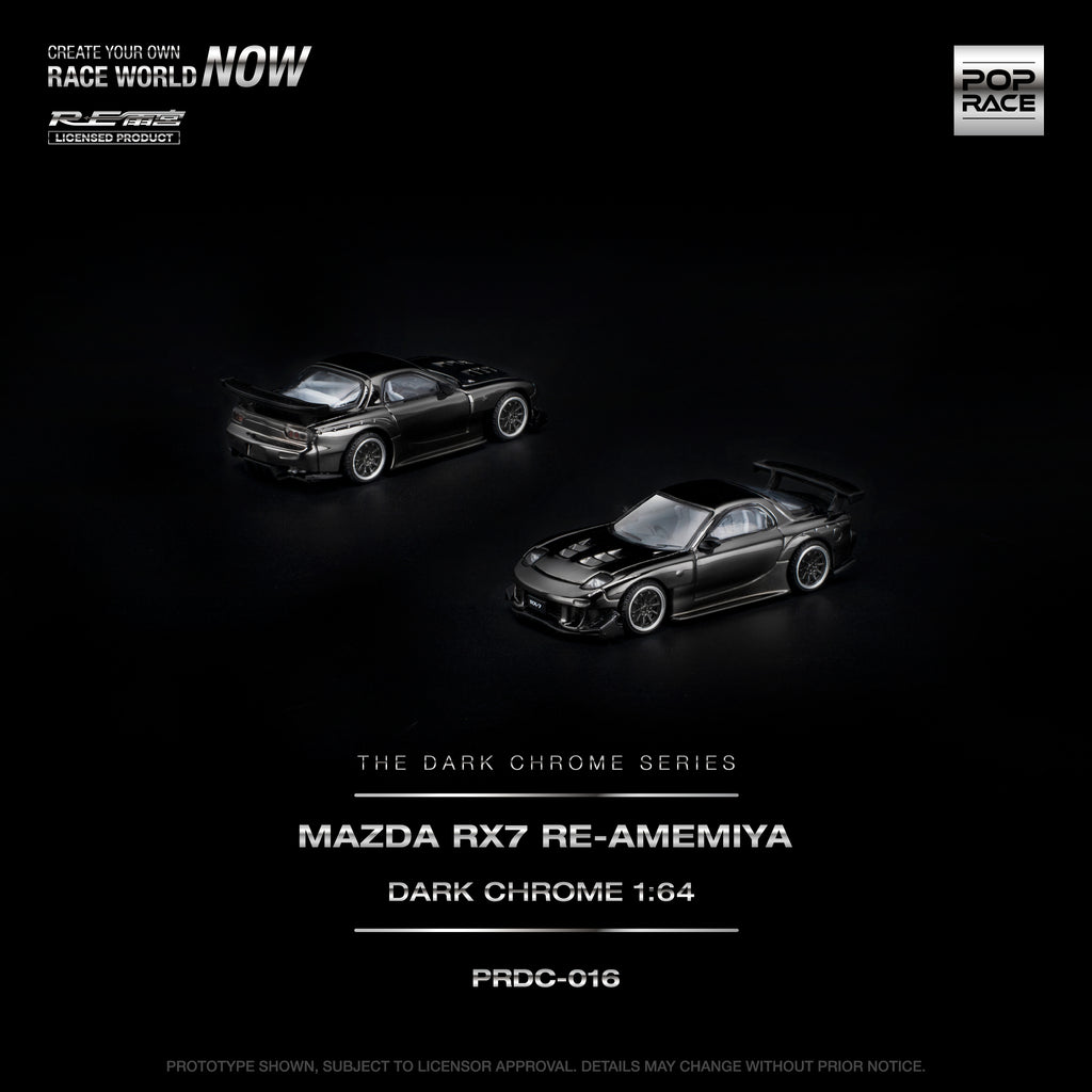 [PRE ORDER] Pop Race 1/64 Mazda RX-7 RE-Amemmiya Dark Chrome PRDC016 Diecast Scale Model