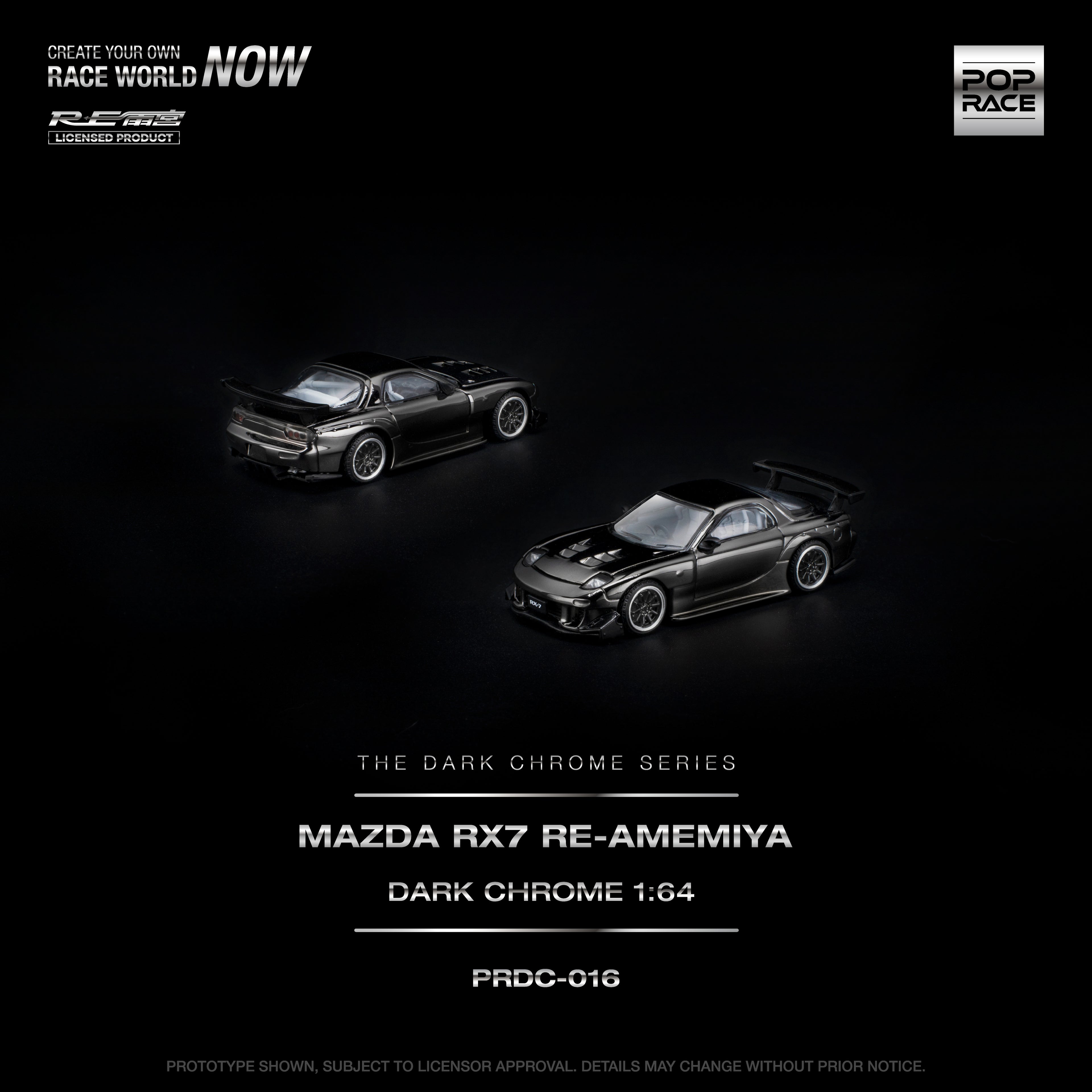 [PRE ORDER] Pop Race 1/64 Mazda RX-7 RE-Amemmiya Dark Chrome PRDC016 Diecast Scale Model