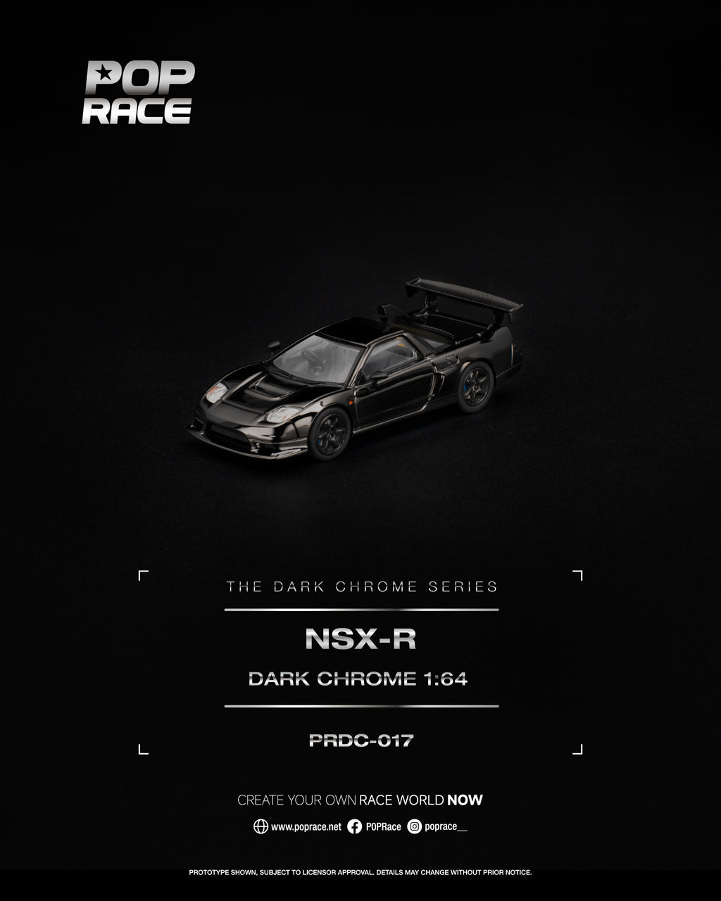 [PRE ORDER] Pop Race 1/64 NSX-R Dark Chrome PRDC017 Diecast Scale Model