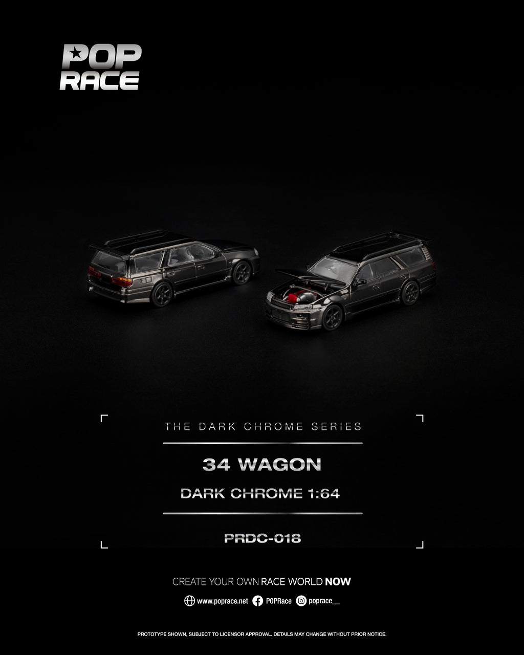 [PRE ORDER] Pop Race 1/64 R34 Wagon Dark Chrome PRDC018 Diecast Scale Model