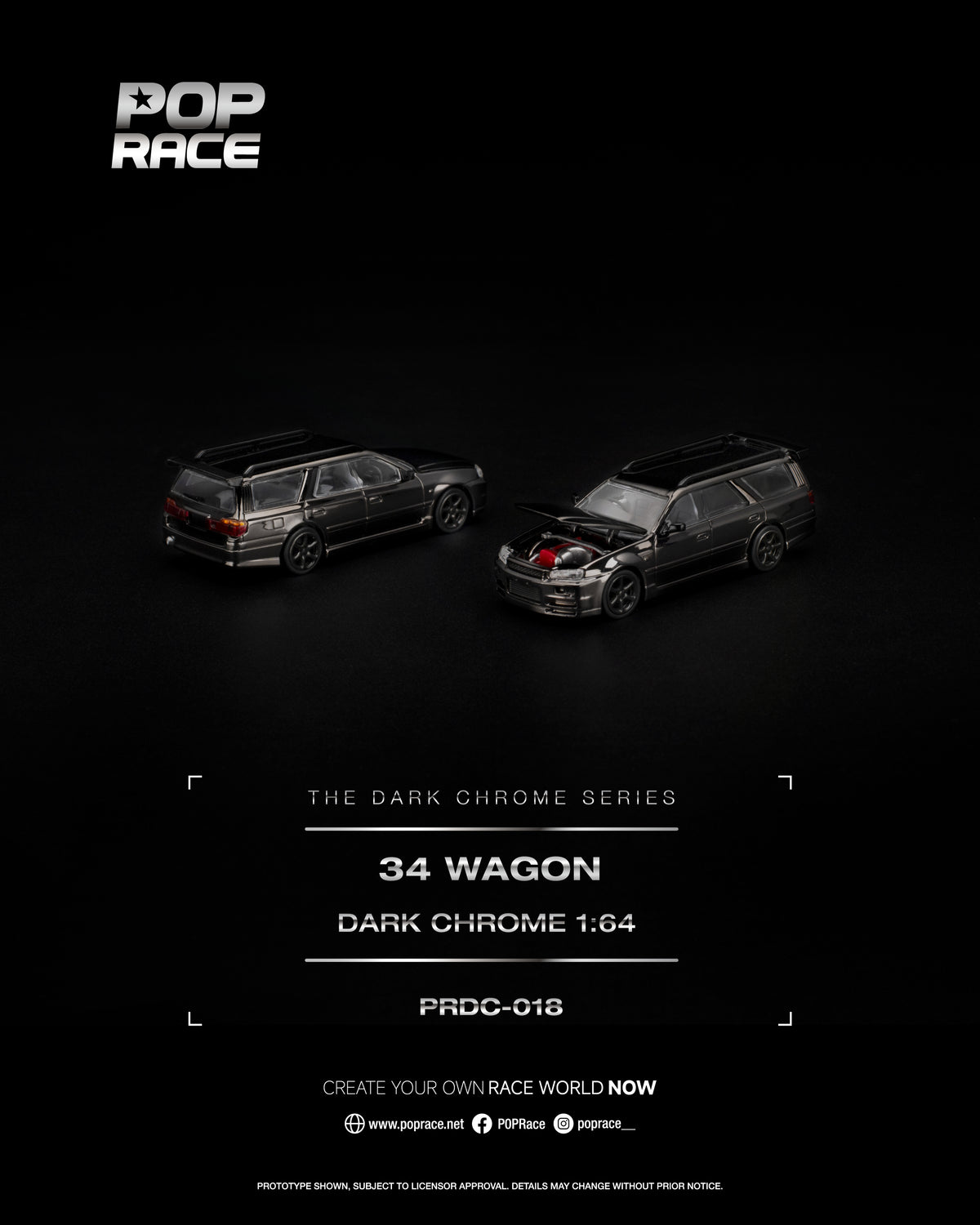 [PRE ORDER] Pop Race 1/64 R34 Wagon Dark Chrome PRDC018 Diecast Scale Model