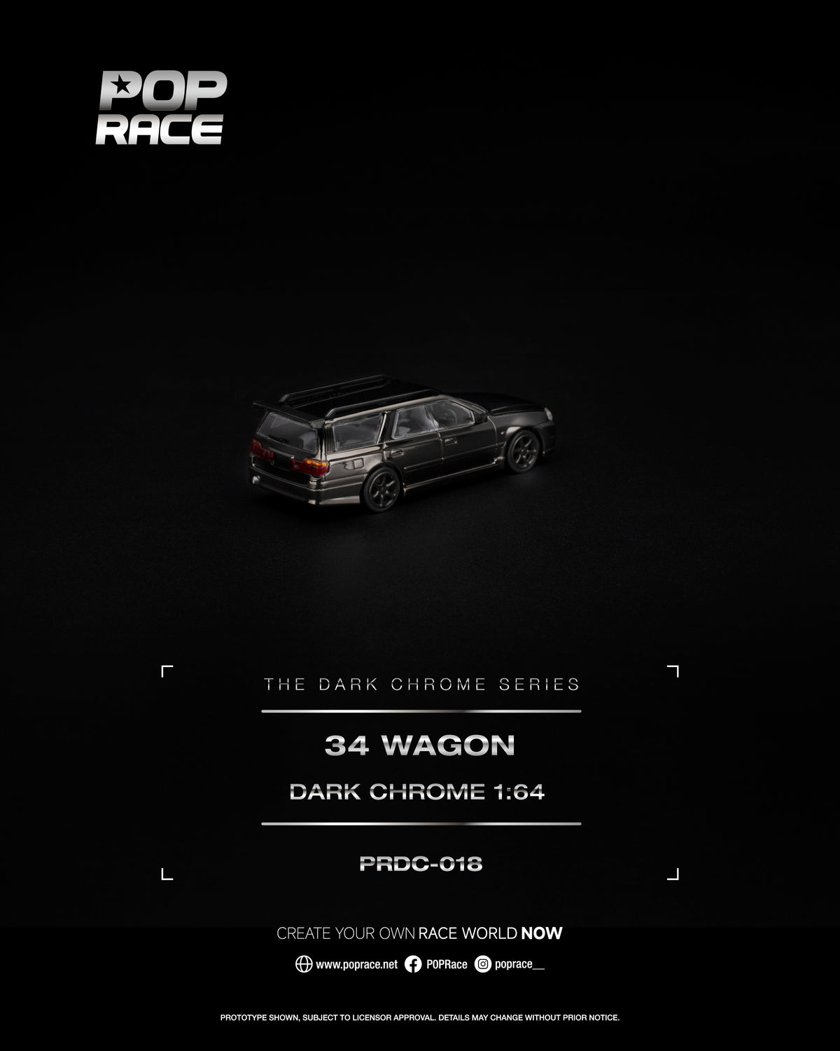 [PRE ORDER] Pop Race 1/64 R34 Wagon Dark Chrome PRDC018 Diecast Scale Model