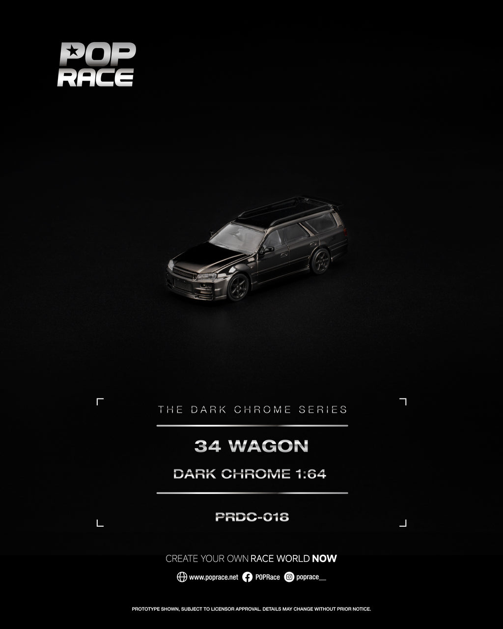 [PRE ORDER] Pop Race 1/64 R34 Wagon Dark Chrome PRDC018 Diecast Scale Model
