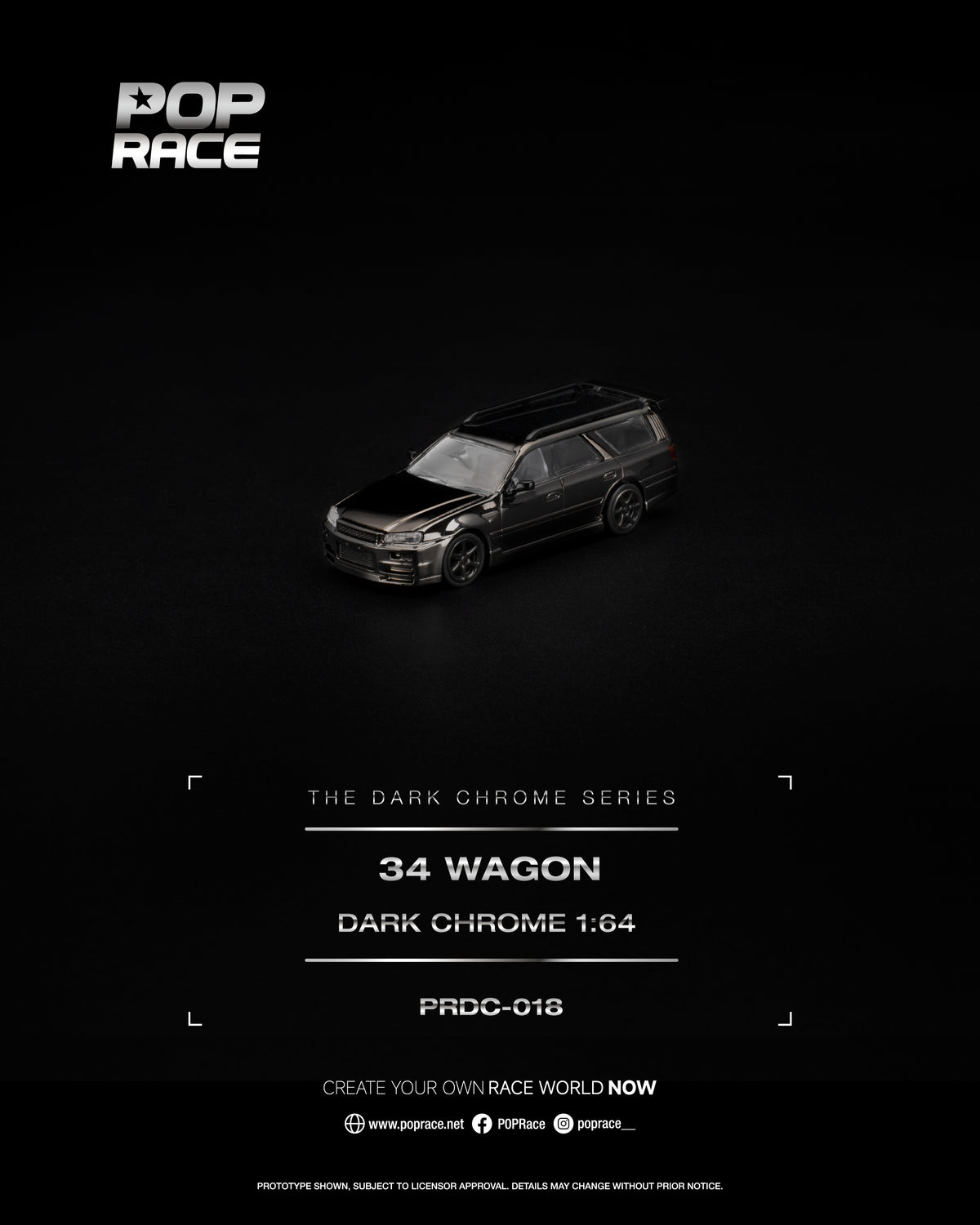 [PRE ORDER] Pop Race 1/64 R34 Wagon Dark Chrome PRDC018 Diecast Scale Model