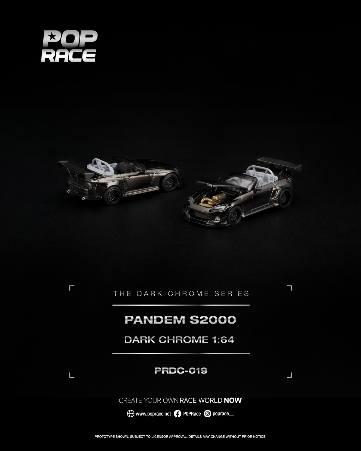 [PRE ORDER] Pop Race 1/64 PANDEM S2000 Dark Chrome PRDC019 Diecast Scale Model