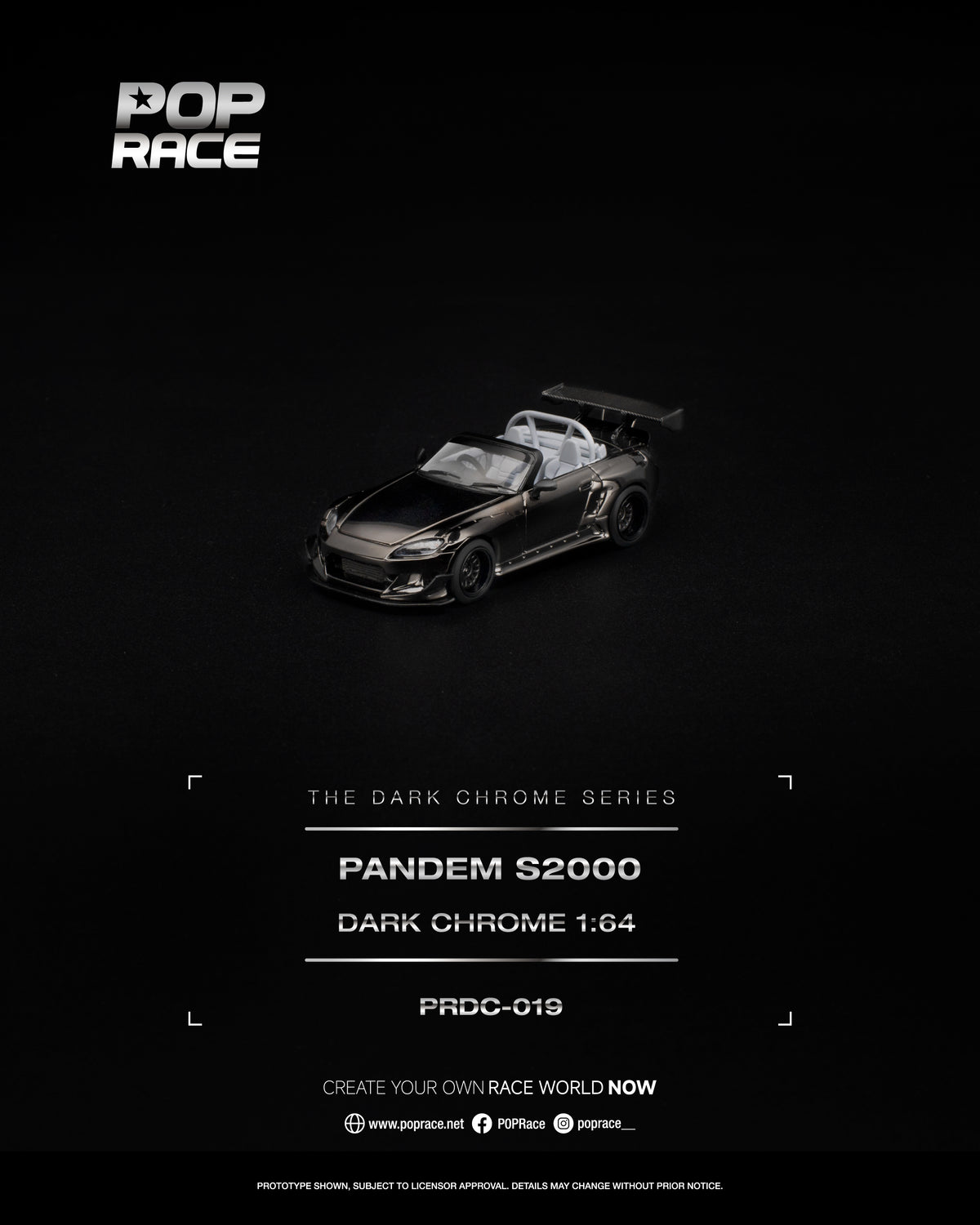[PRE ORDER] Pop Race 1/64 PANDEM S2000 Dark Chrome PRDC019 Diecast Scale Model