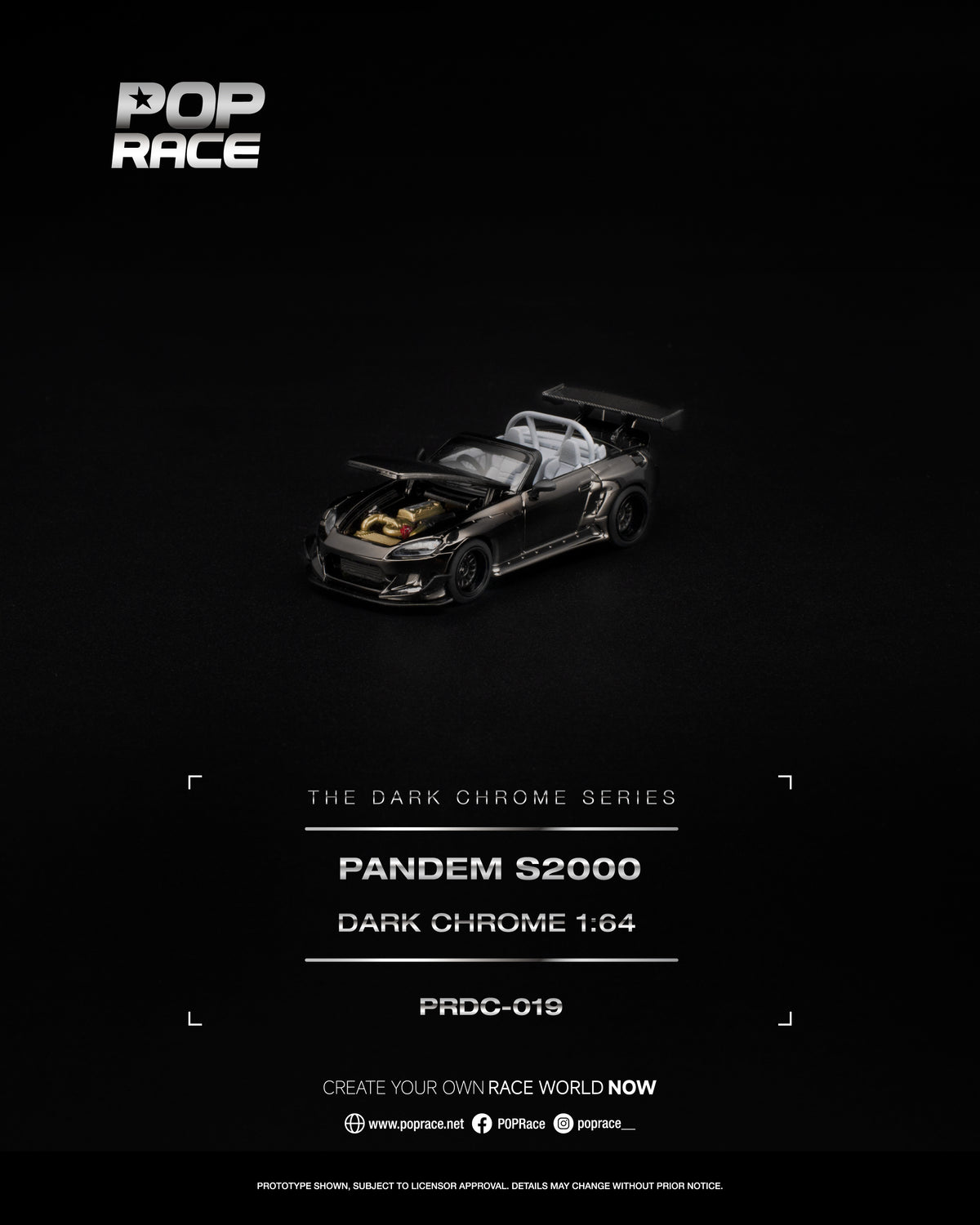 [PRE ORDER] Pop Race 1/64 PANDEM S2000 Dark Chrome PRDC019 Diecast Scale Model