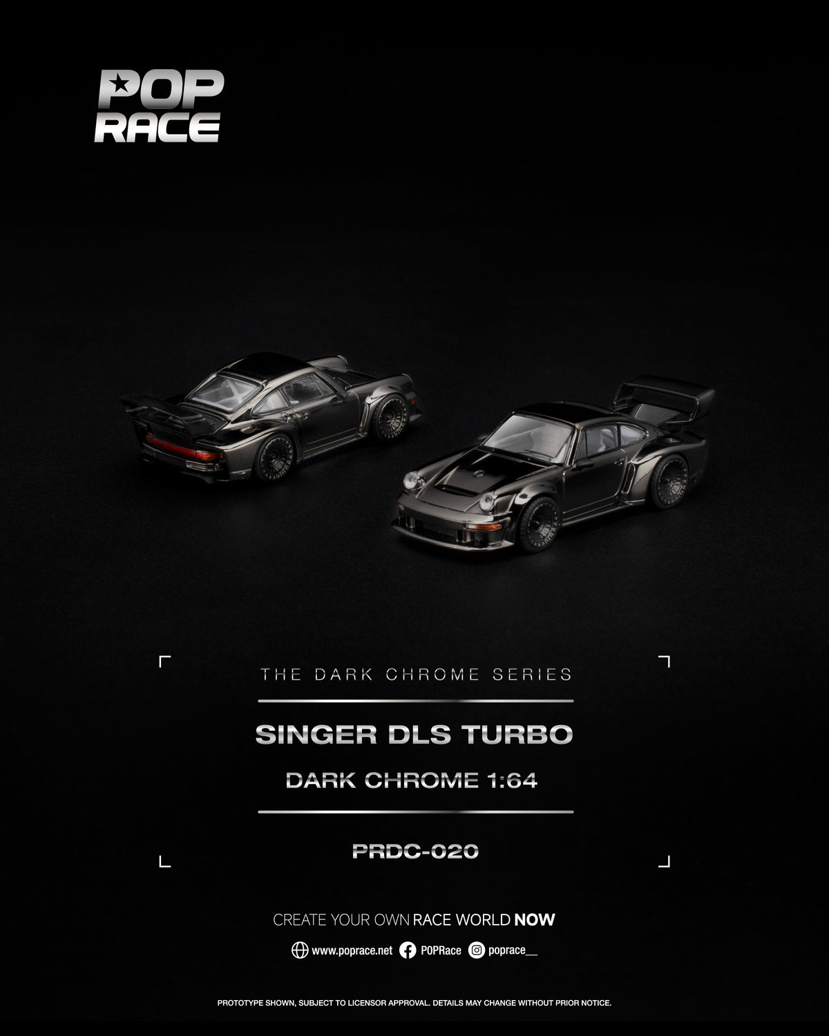 [PRE ORDER] Pop Race 1/64 Singer DLS Turbo Dark Chrome PRDC020 Diecast Scale Model