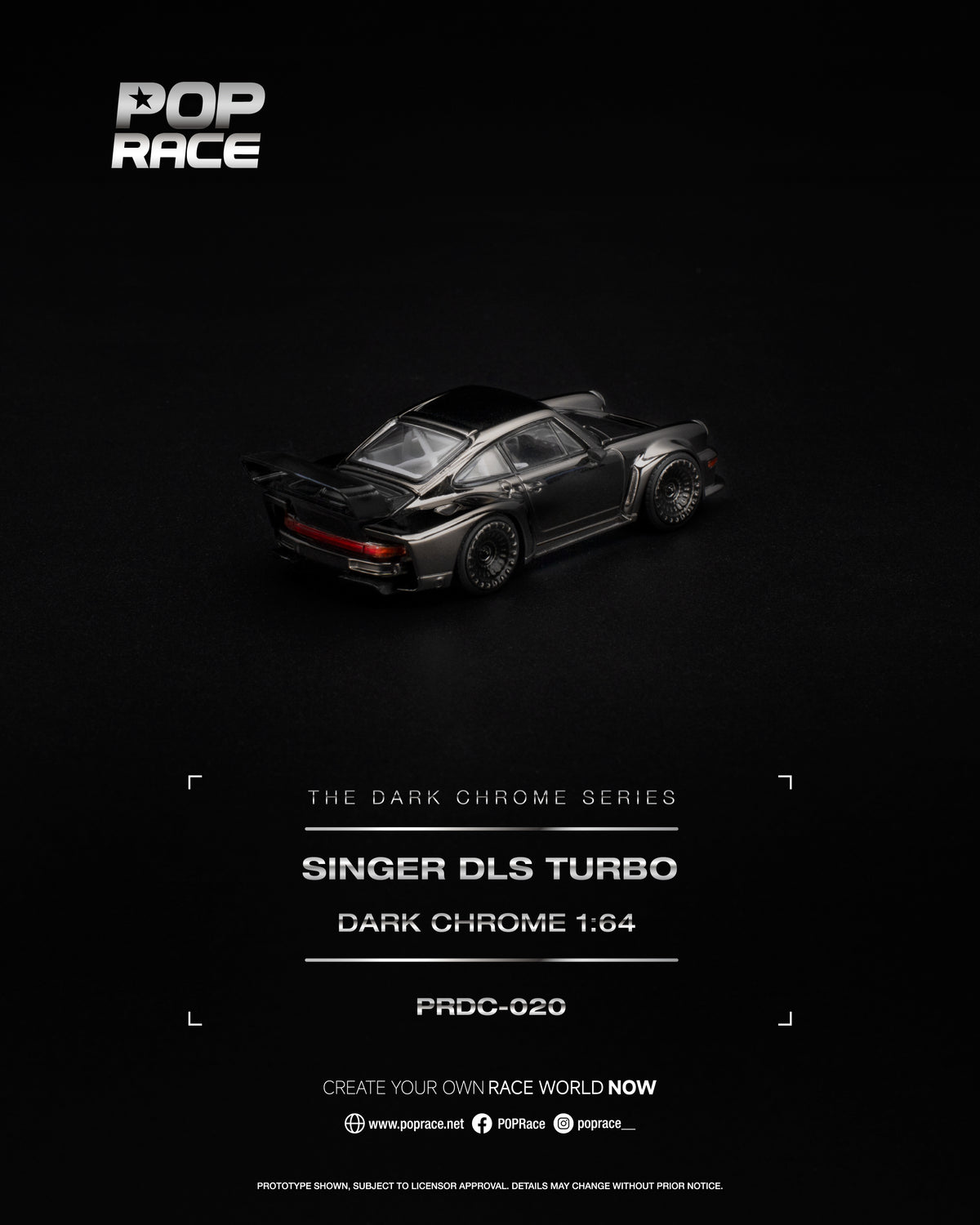 [PRE ORDER] Pop Race 1/64 Singer DLS Turbo Dark Chrome PRDC020 Diecast Scale Model