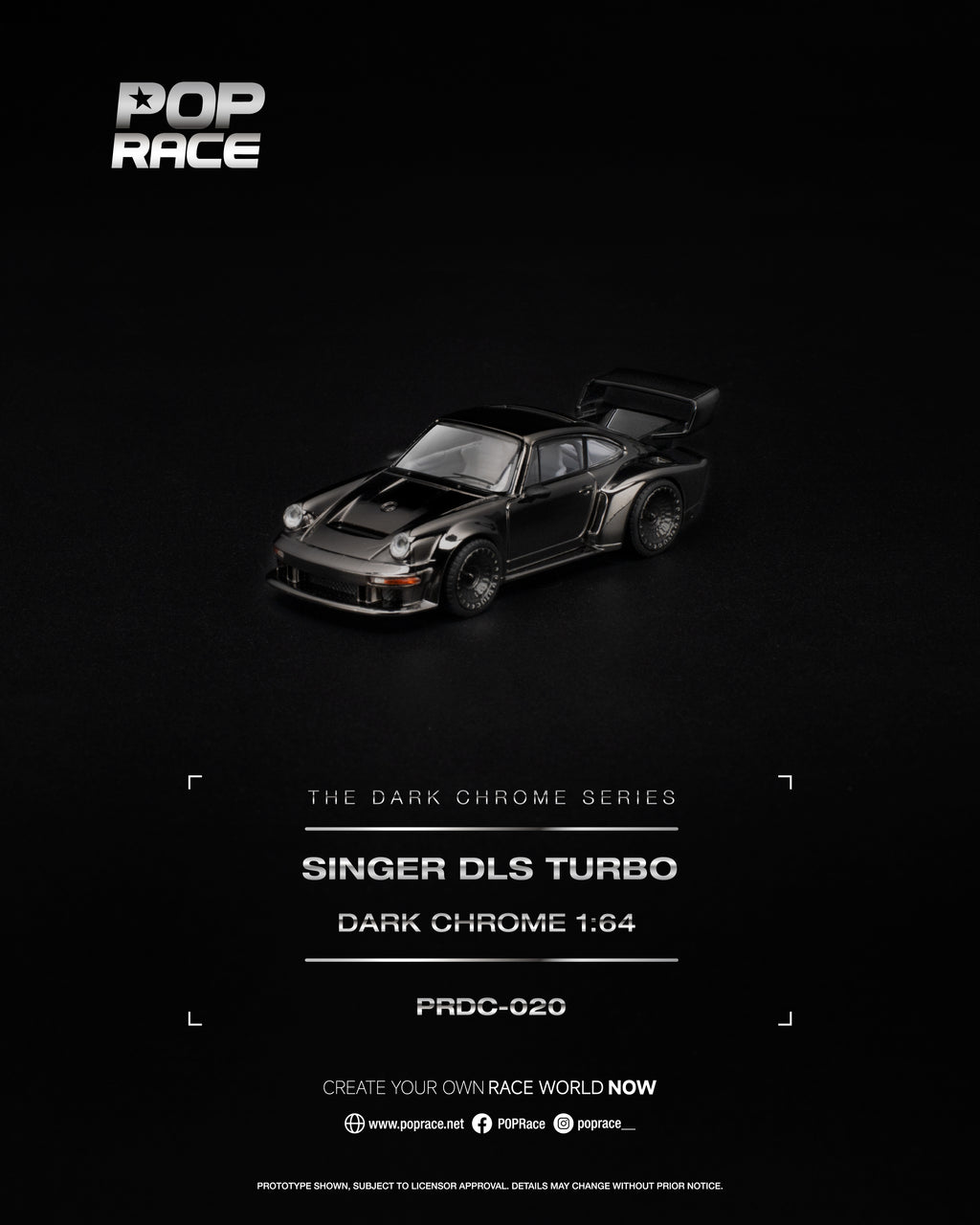 [PRE ORDER] Pop Race 1/64 Singer DLS Turbo Dark Chrome PRDC020 Diecast Scale Model