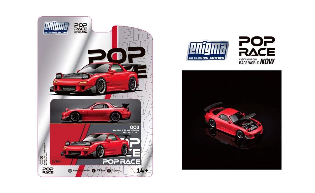 Pop Race 1/64 Mazda RX7 Widebody Metallic Red Blister Version PRE003 Diecast Scale Model