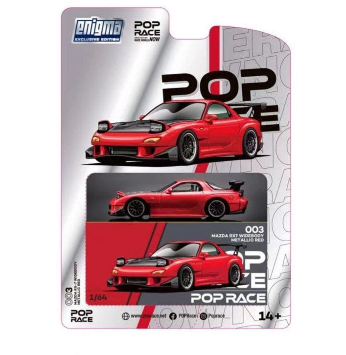 Pop Race 1/64 Mazda RX7 Widebody Metallic Red Blister Version PRE003 Diecast Scale Model