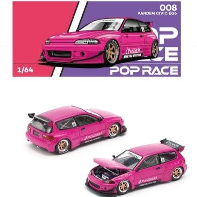 Pop Race 1/64 PANDEM Civic EG6 Pink PRE008 Diecast Scale Model Car