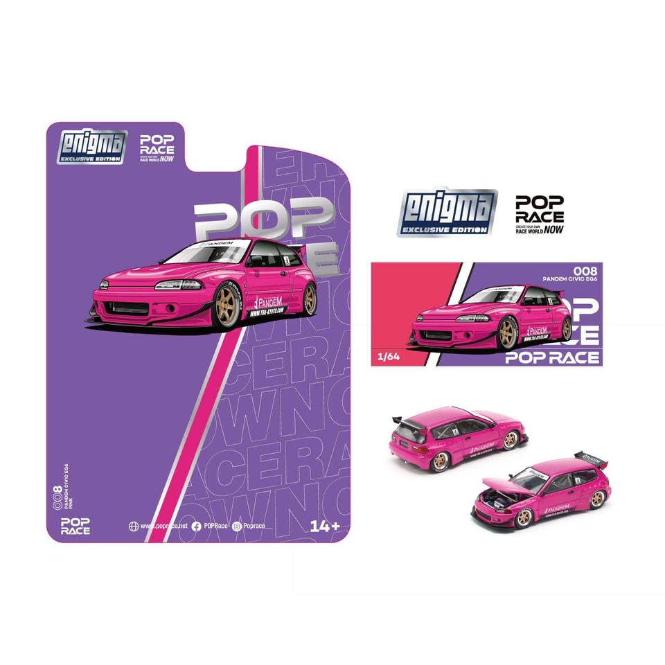 Pop Race 1/64 PANDEM Civic EG6 Pink PRE008 Diecast Scale Model Car
