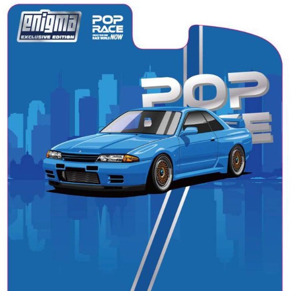 Pop Race 1/64 Nissan Skyline GT-R BNR R32 Bayside Blue (BLISTER TYPE) PRE009 Diecast Scale Model